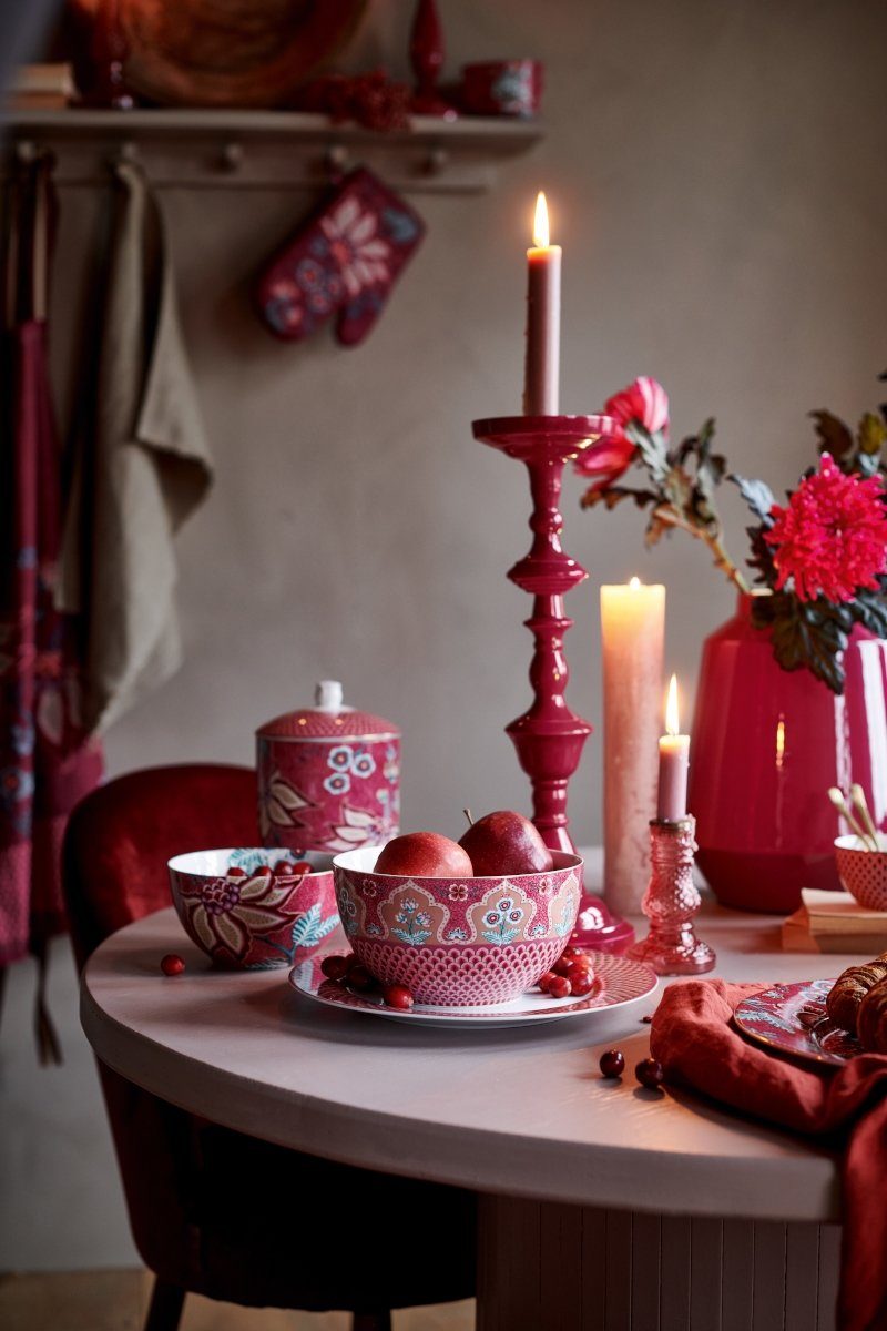 PiP Studio Espressotasse Flower Festival Espressot. m. Unt. dark pink 120ml, Porzellan, Espresso Cup & Saucer Flower Festival Dark Pink 120ml