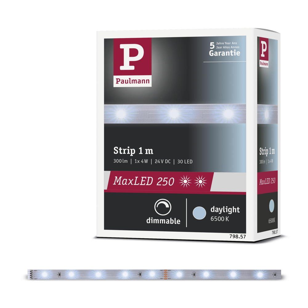 Paulmann LED Stripe 1000mm, 4W 1-flammig, MaxLED LED 300lm 6500K Strip Silber Streifen LED in Erweiterung
