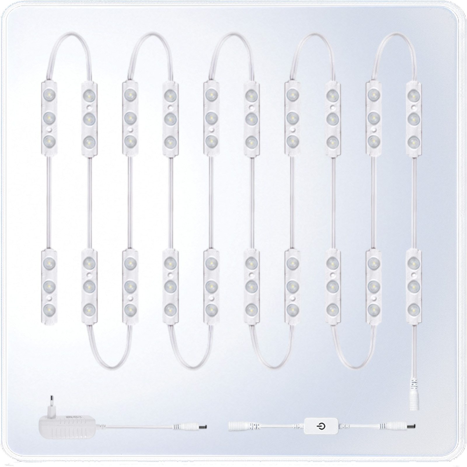 REDOM LED Spiegelleuchte Dimmbar 60 LED Spiegellampe DIY Schminkleuchte Spiegelbeleuchtung, 7000K DC12V Wasserdicht Dimmbar zuschneidbar, LED fest integriert, Kaltweiß, mit Netzteil Dimmschalter Selbstklebend Bad Schminktisch Wandspiegel