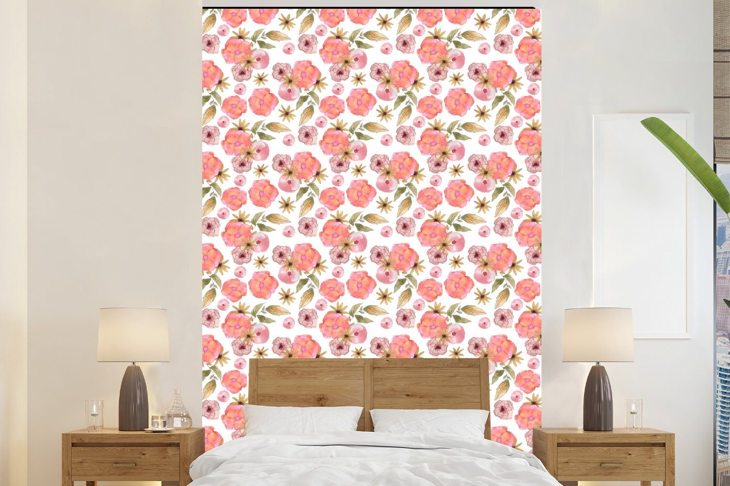 MuchoWow Fototapete Blumen - Rosa - Collage, Matt, bedruckt, (3 St), Montagefertig Vinyl Tapete für Wohnzimmer, Wandtapete | Fototapeten