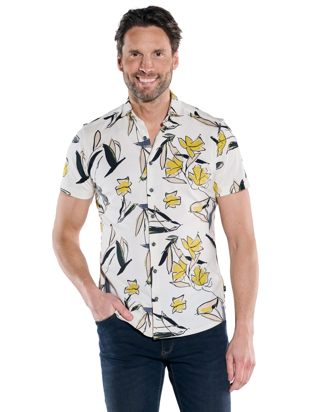 Engbers Kurzarmhemd Herren Kurzarm-Hemd aus Jersey, Beige