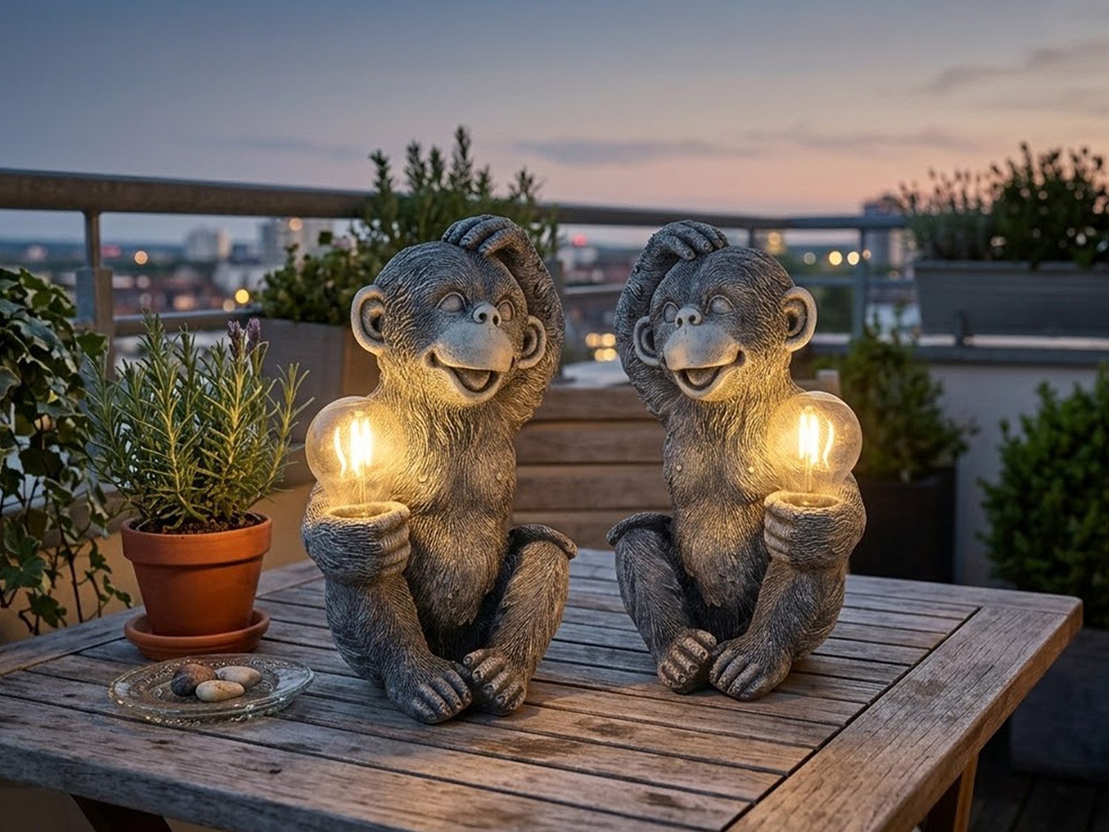 GLOBO LIGHTING LED Solarleuchte 2er Set Solarlampen Affe, Höhe 27,5cm, LED fest integriert, warmweiß, ausgefallene Solarbeleuchtung für Garten-tisch & Balkon Affenlampe
