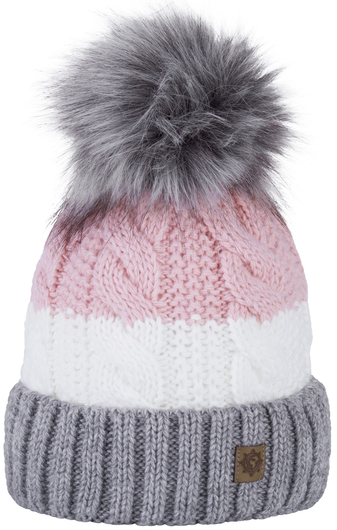 compagno Winter Damen hellgrau Wintermütze Beanie Strickmütze Mütze (1-St) Herren Bommelmütze