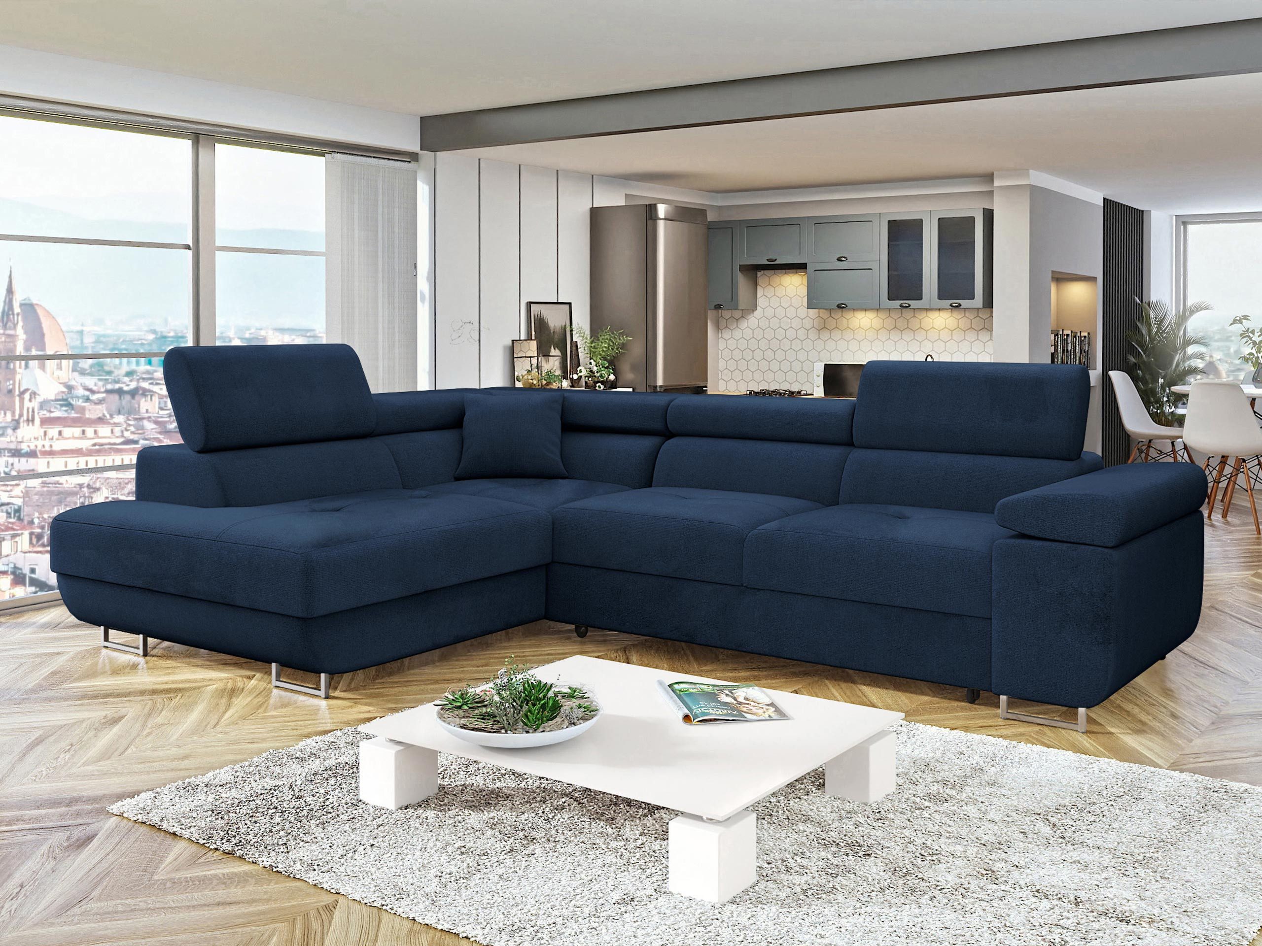 MIRJAN24 Ecksofa Torezio, mit Bettkasten und Schlaffunktion, Einstellbare Kopfstützen, 274x203x70-90 cm