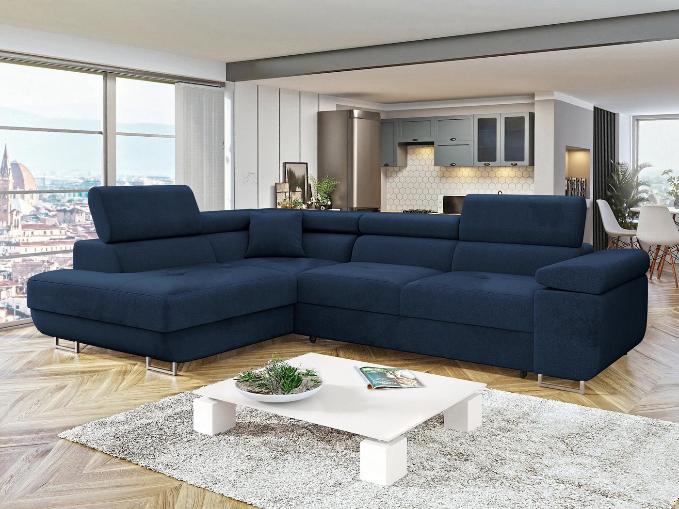 MIRJAN24 Ecksofa Torezio, mit Bettkasten und Schlaffunktion, Einstellbare Kopfstützen, 274x203x70-90 cm