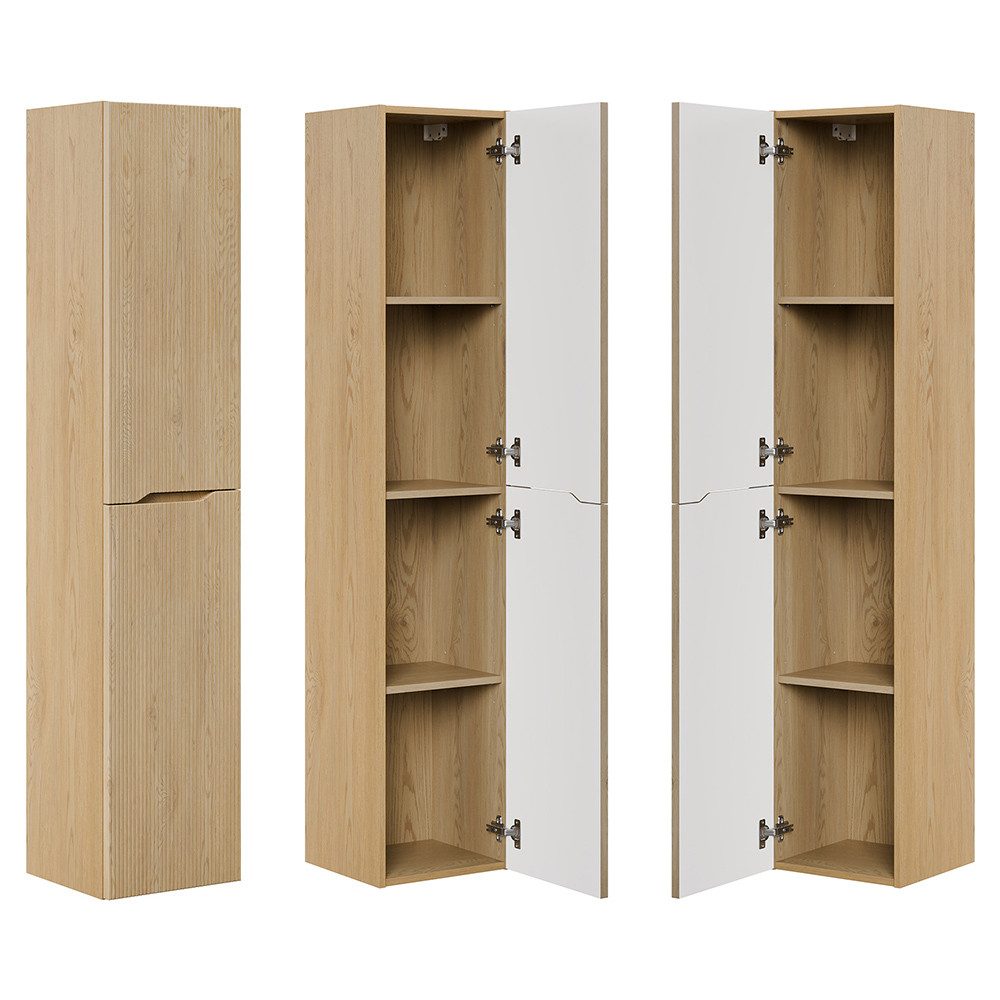 Lomadox Hochschrank NARPIO-56 35 cm breit, 2 Türen, Eiche mit gerillten Fro günstig online kaufen