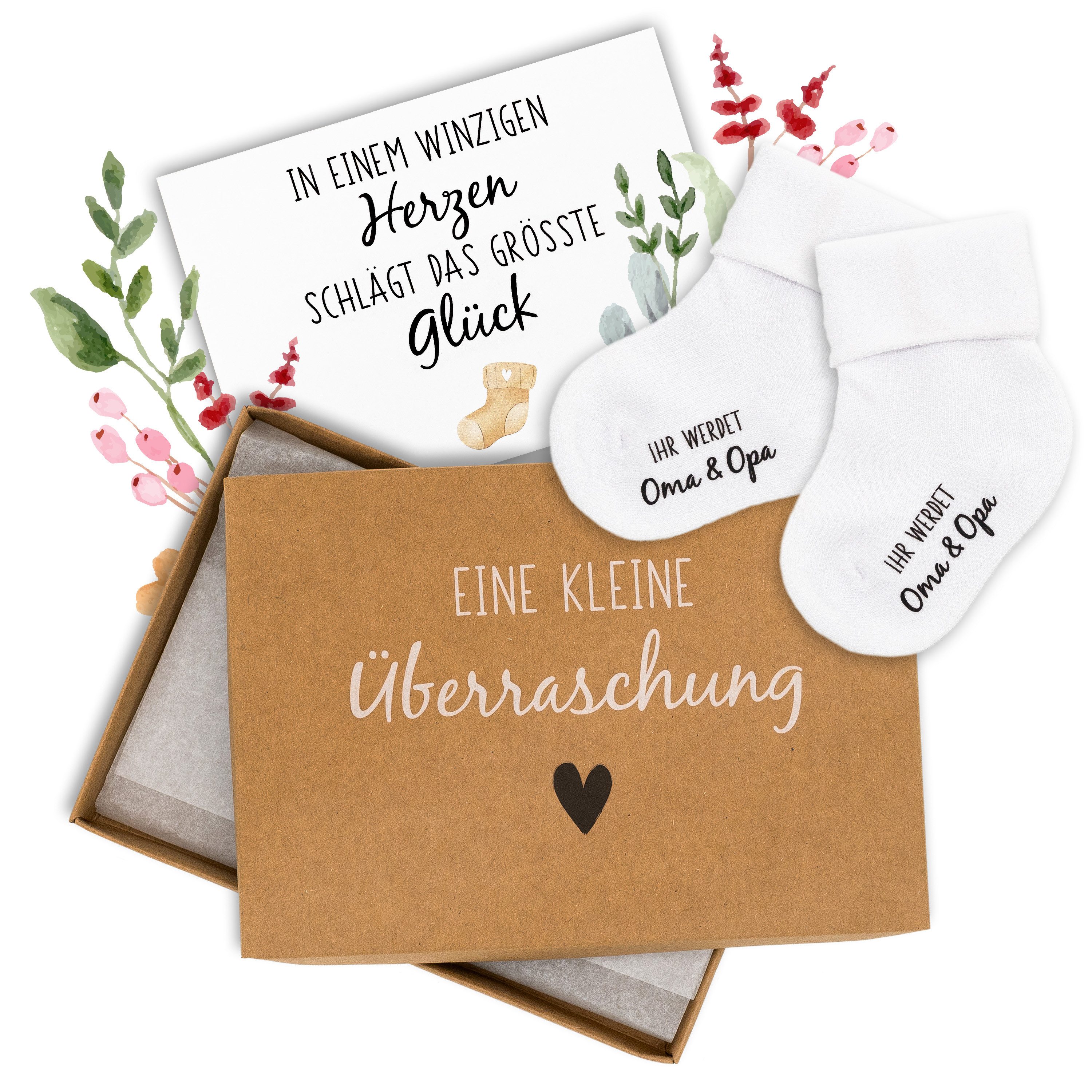 Amari Socken Babysocken Geschenkset Schwangerschaft verkünden (Packung, 1 Paar) Geschenkbox mit Karte & Umschlag