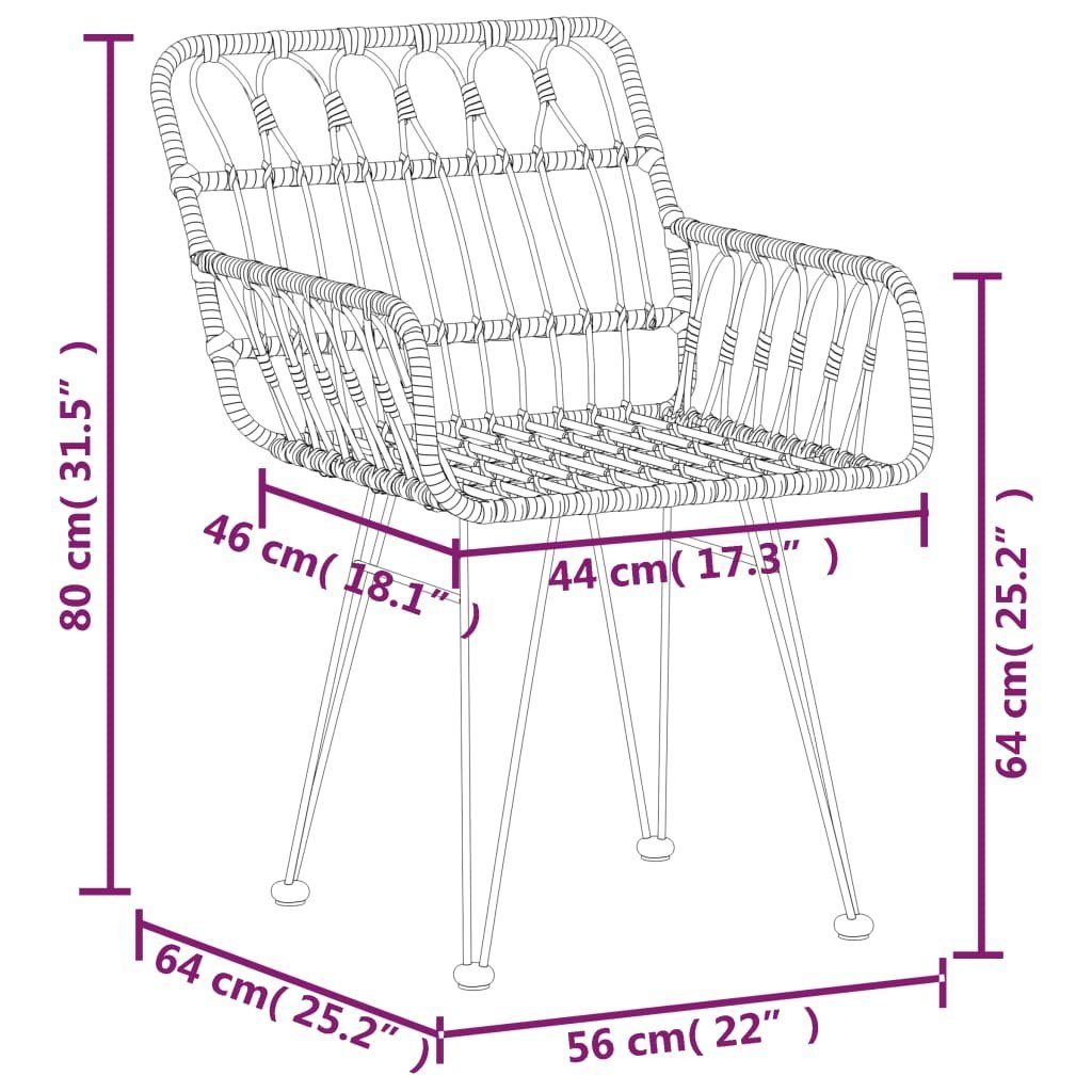 Stk. Schwarz PE-Rattan 2 Gartenstuhl 56x64x80 Armlehnen furnicato mit Gartenstühle cm