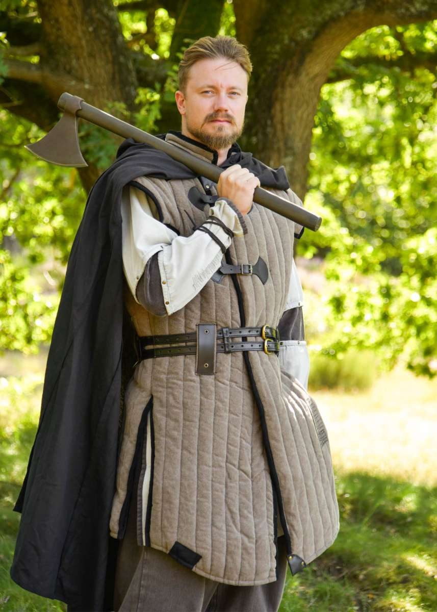Battle Merchant Wikinger-Kostüm Mittelalter Gambeson Used-Look, braun – schwarz „Vari“