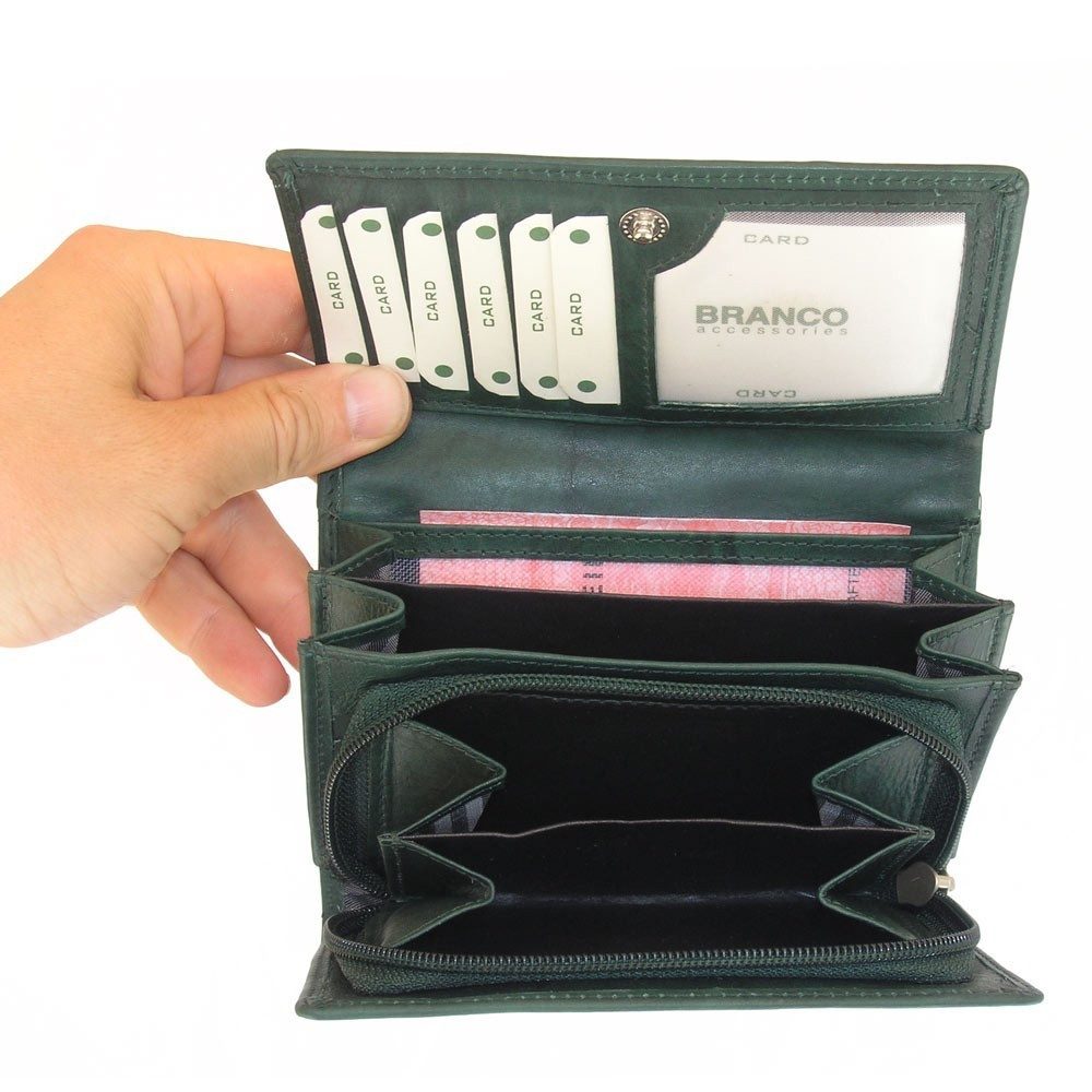 BRANCO Geldbörse Große Damen-Geldbörse / Portemonnaie, Leder, Jäger-Grün, Branco 265