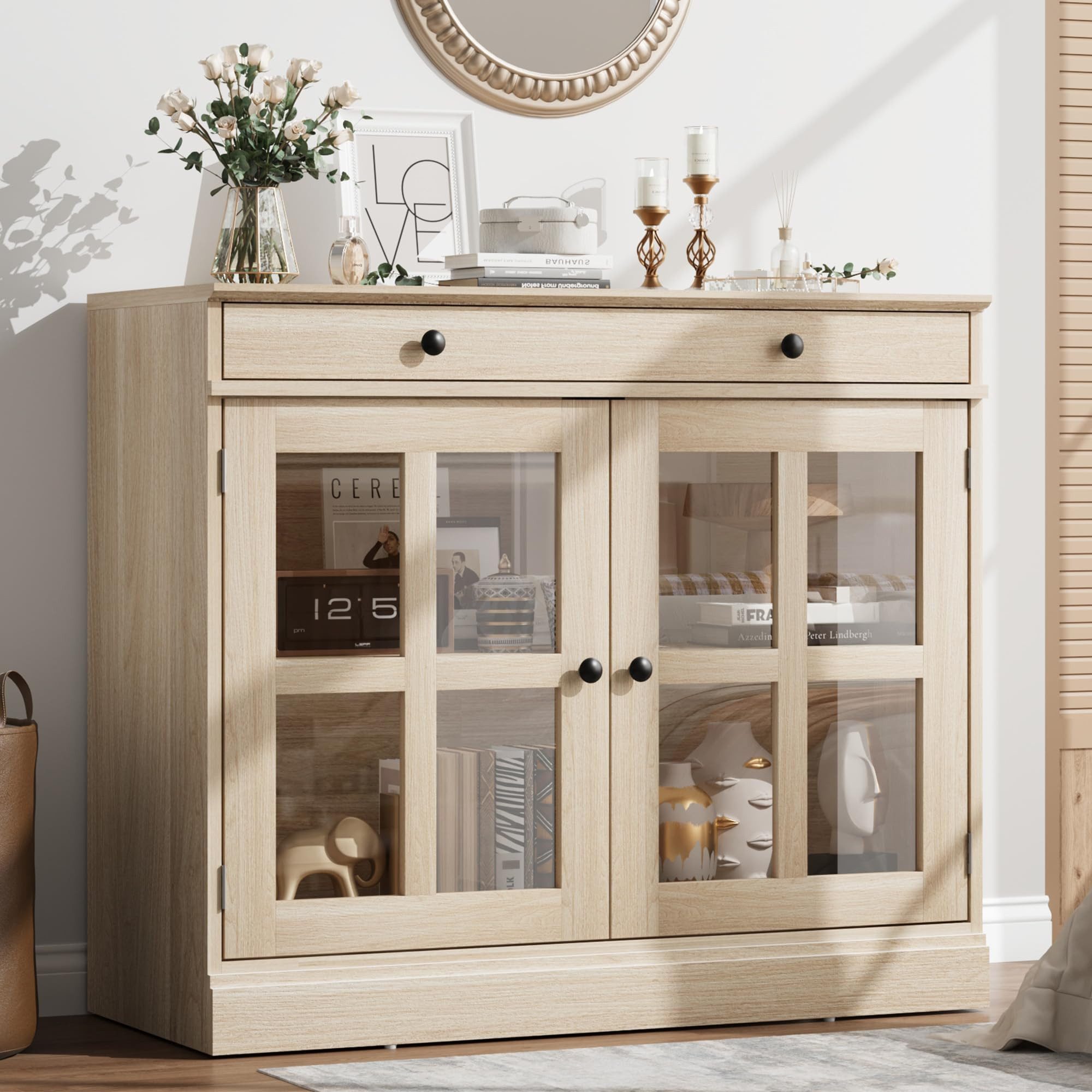 GarveeMore Sideboard Sideboard Küchenschrank Aufbewahrungsschrank mit Glast günstig online kaufen