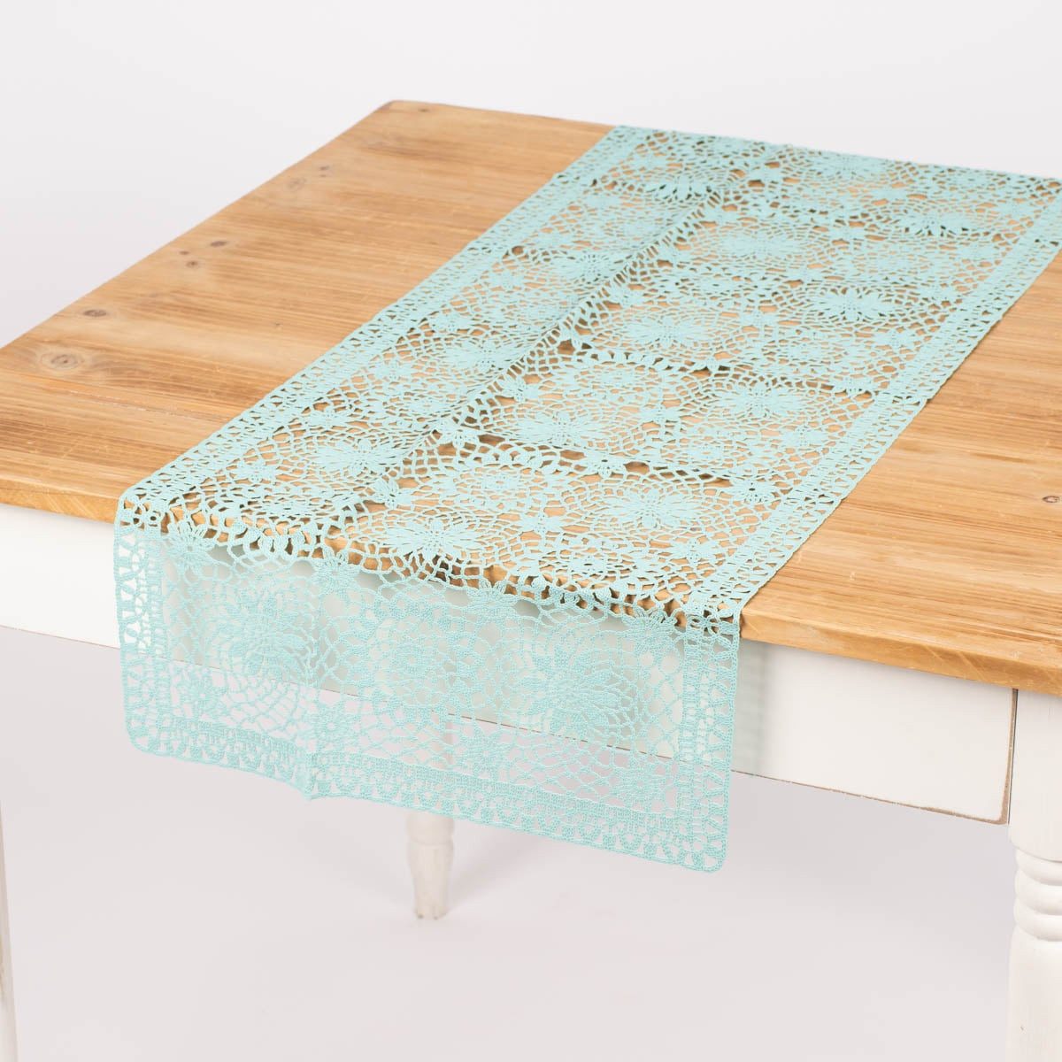 SCHÖNER LEBEN. Tischläufer Tischläufer Häkelspitze Amira türkis 40x150 cm aus wetterfestem Vinyl, abwaschbar