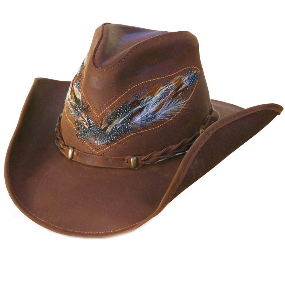 Stars & Stripes Cowboyhut Outback Westernhut Nubukleder Federn