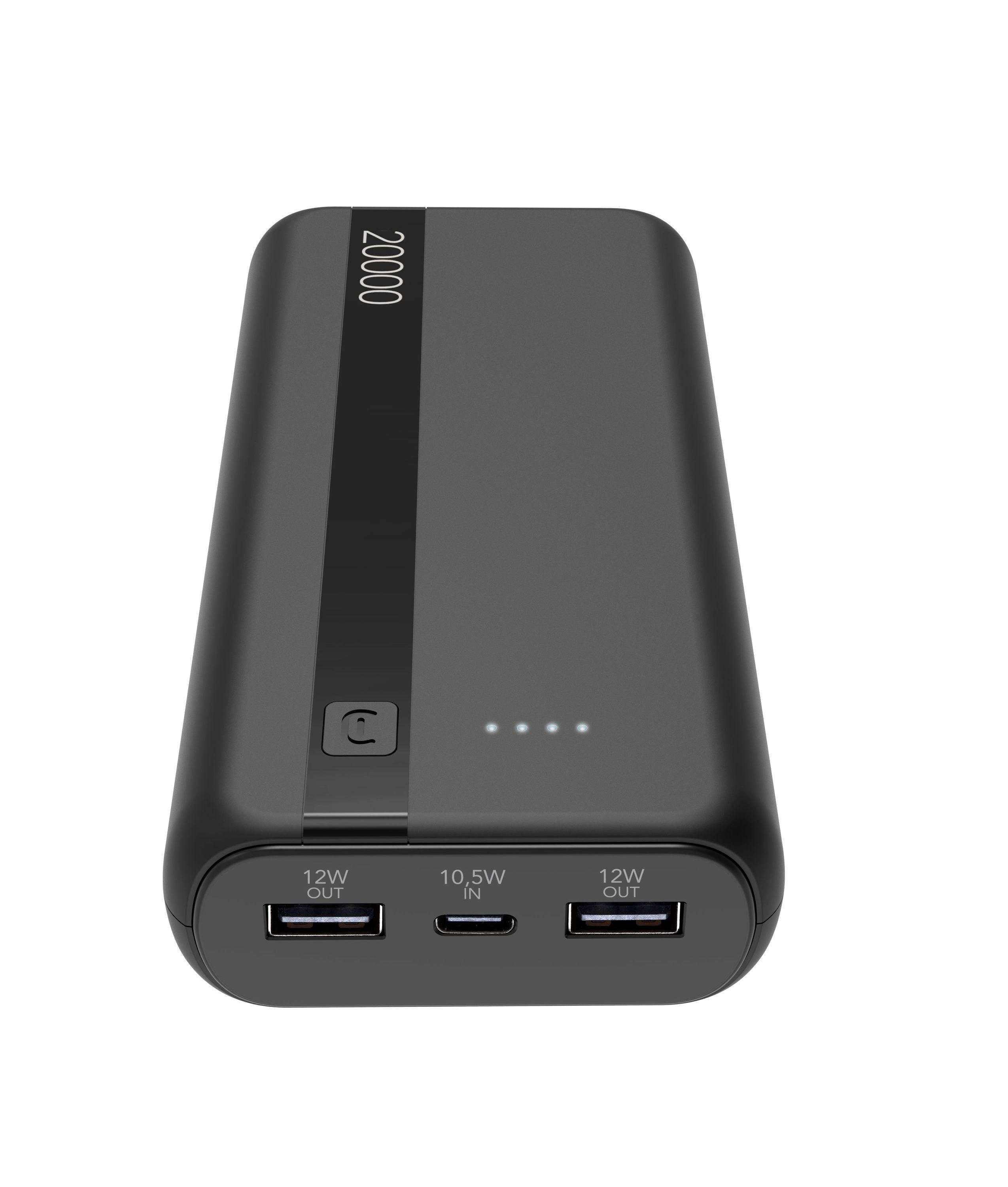 Powerbank 20000 mAh Schwarz mit USB-C und USB-Ausgängen, LED-Anzeige Powerbank