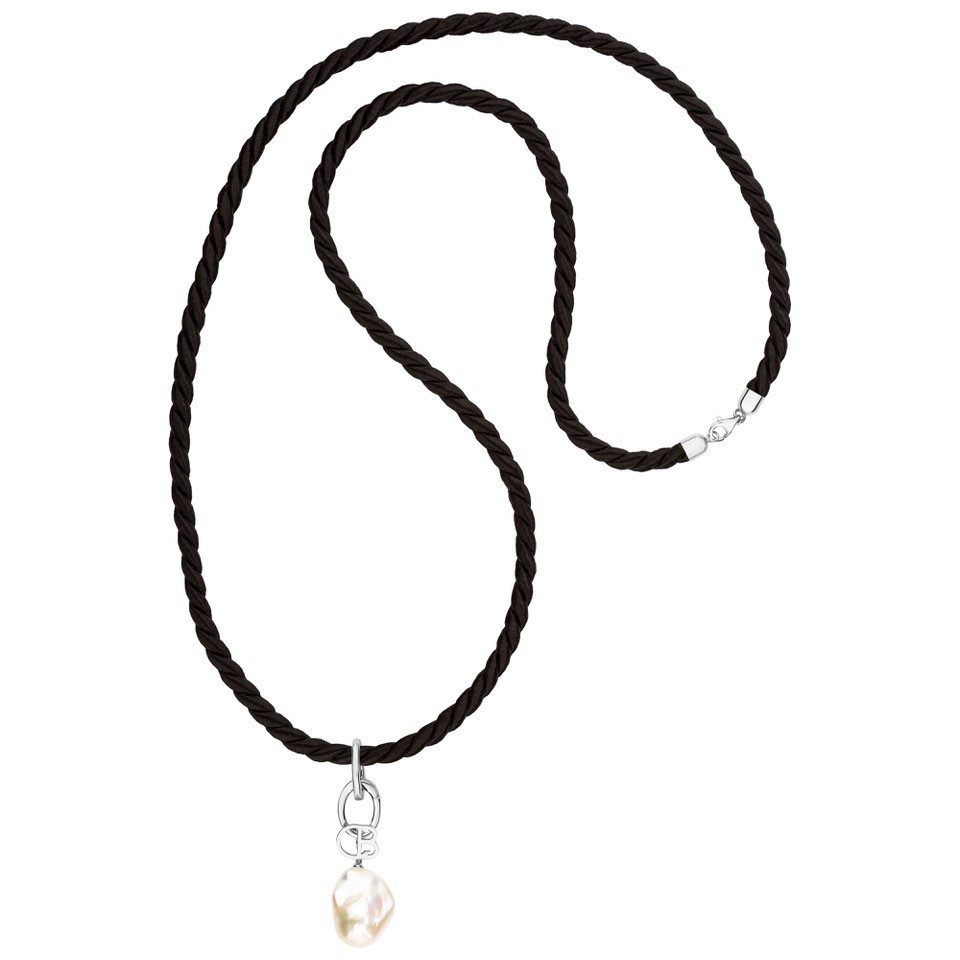 Lange Kette Kordelkette für Damen, ca. 90-95 cm, mit großer Barockperle weiß