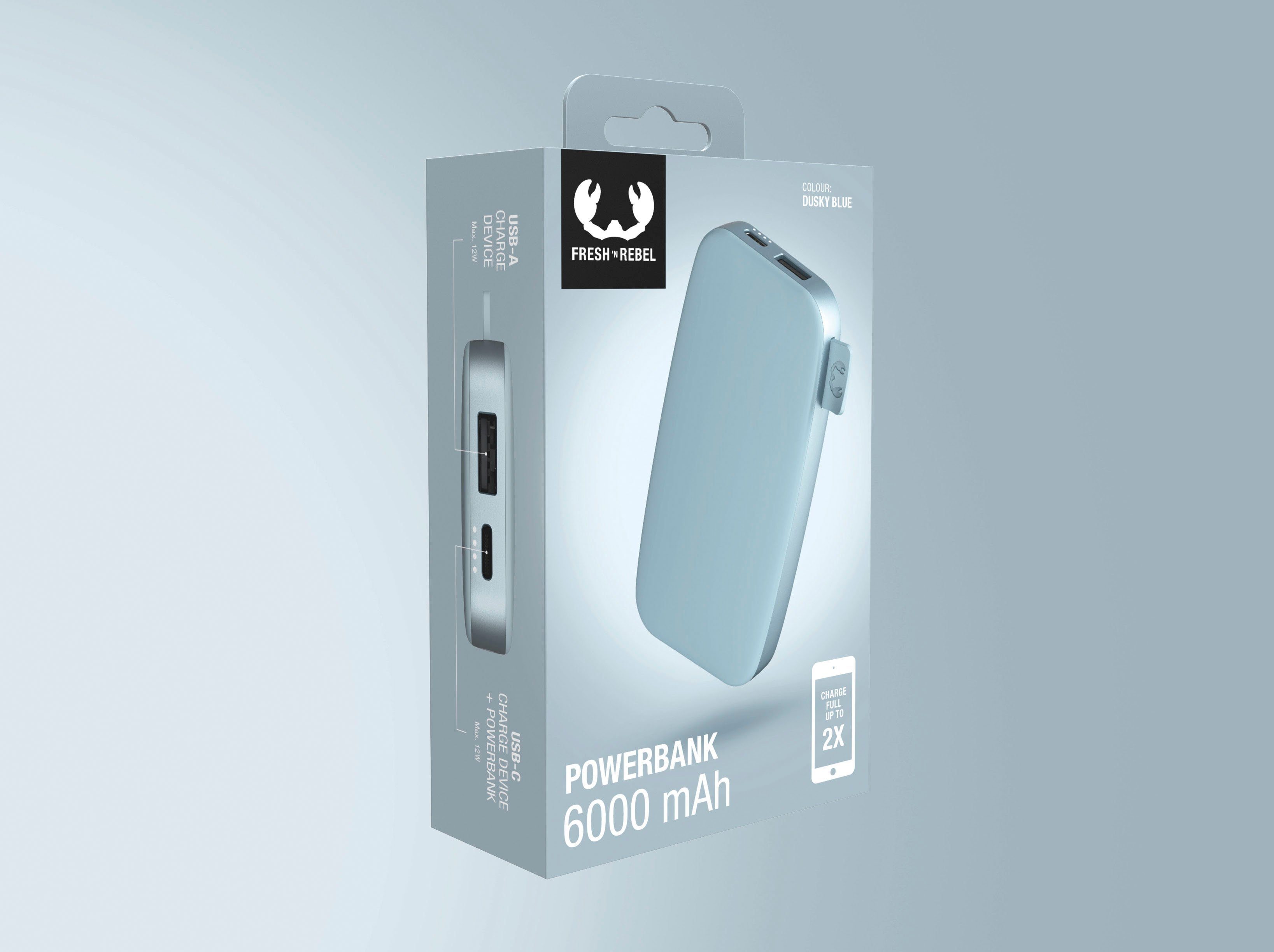 (5 mit USB-C, Pack V) Fast Charge Rebel 6000mAh hellblau Powerbank Power Fresh´n