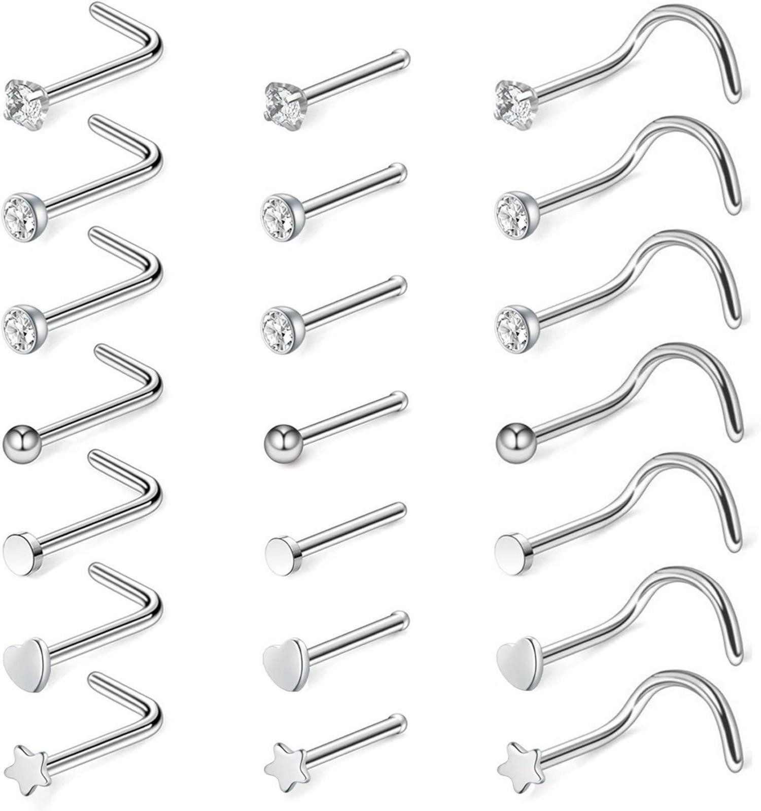 D.Bella Nasenpiercing Nasenstecker Chirurgenstahl 20g CZ Nasenpiercing Silber Rosegold