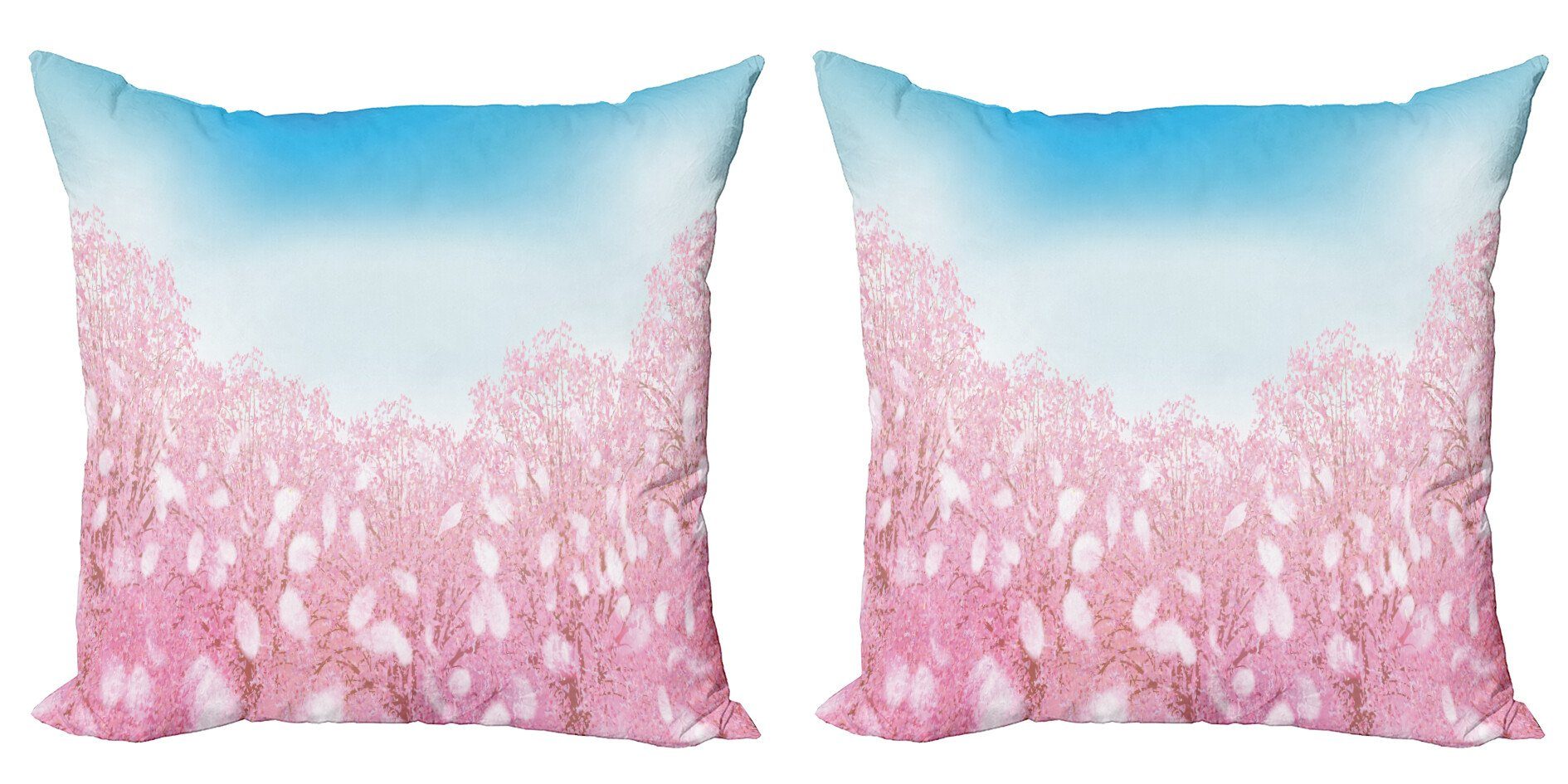 Kirschblüten-Ansicht Modern Blau Digitaldruck, Abakuhaus Kissenbezüge (2 Stück), Doppelseitiger Und Pink Accent