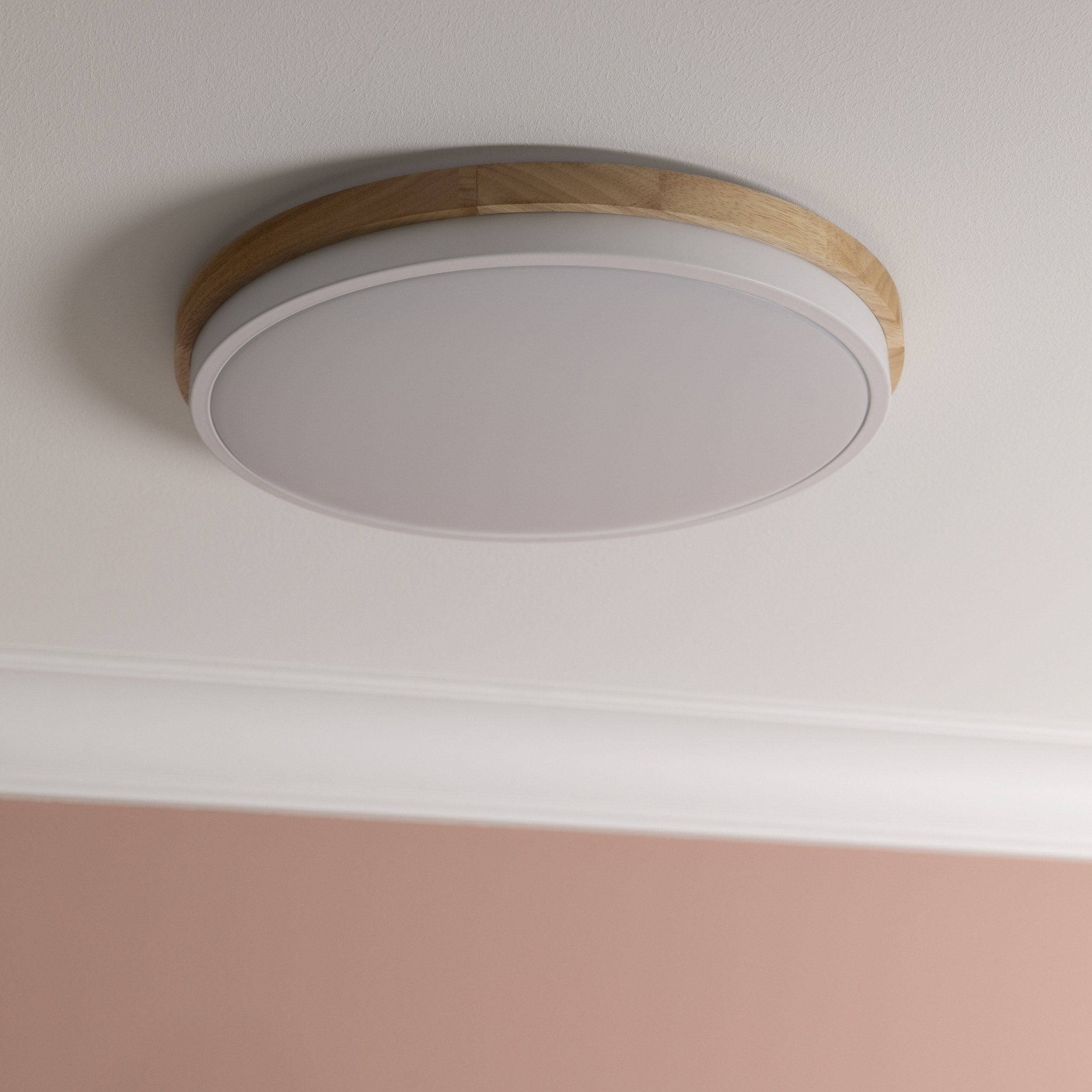 Lightbox Deckenleuchte, LED fest integriert, Warmweiß, LED Deckenlampe, 3-Stufen-Dimmer, Ø 35 cm, Holzfarben, hell