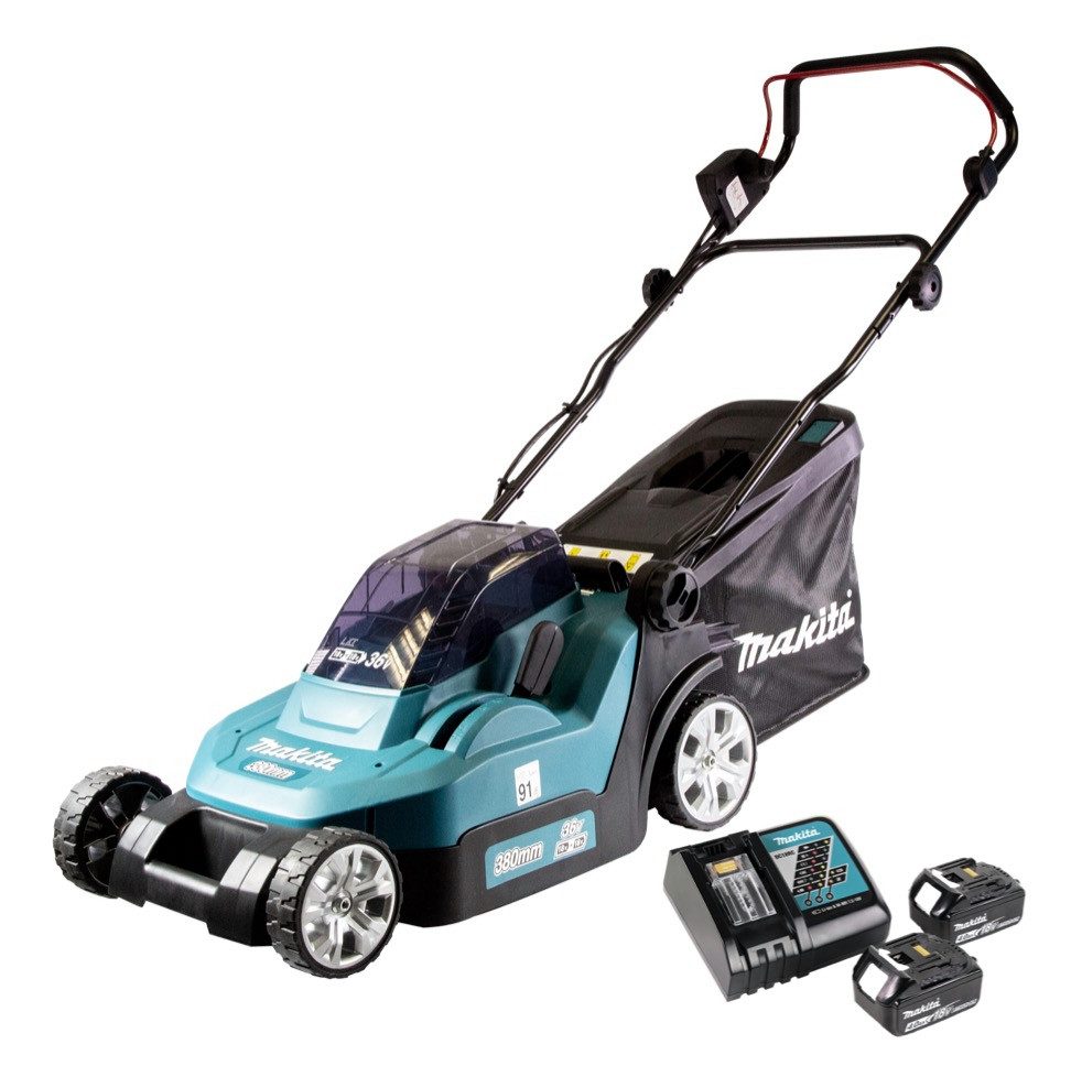 Makita Akkurasenmäher DLM 382 RM2 Akku Rasenmäher 36 V (2x 18 V) 38 cm 40 l + 2x Akku 4,0