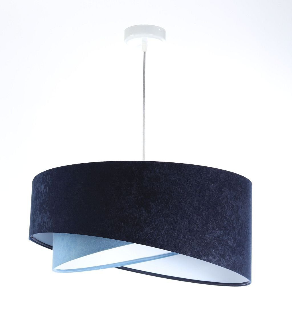 Licht-Erlebnisse Pendelleuchte MARLON, ohne Leuchtmittel, Stoff Metall D: 50 cm E27 Weiß Marineblau Hellblau Wohnzimmer Modern