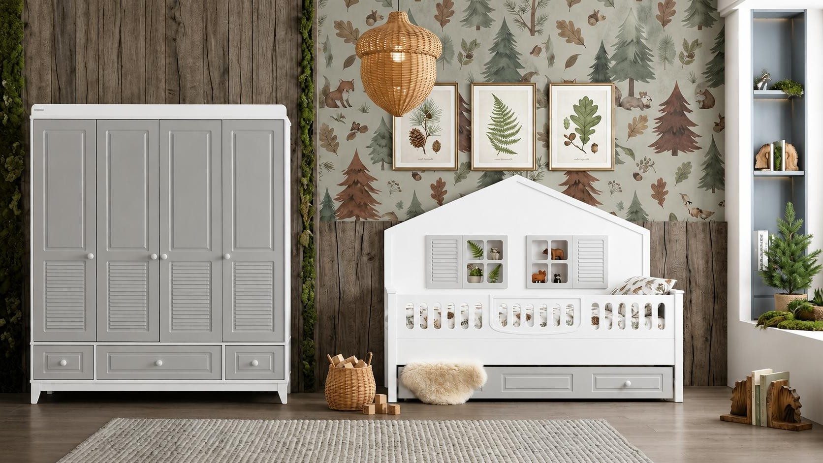 Xlmoebel Kinderbett Stilvolles Kinderzimmer Set mit Bett und Kleiderschrank in Weiß (Möbel-Set, 2-tlg., Kinderzimmer Set), Made in Europa