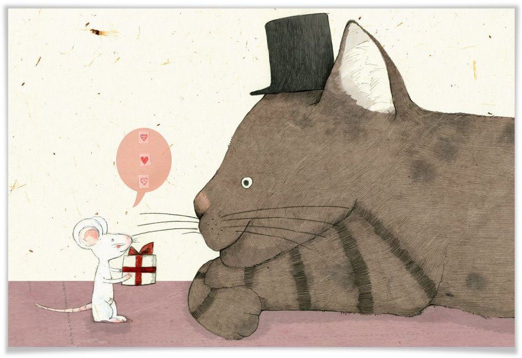 Wandbild, und St), Bild, Geschenk, Loske Katze (1 Poster Wall-Art Poster, Tiere Wandposter Maus