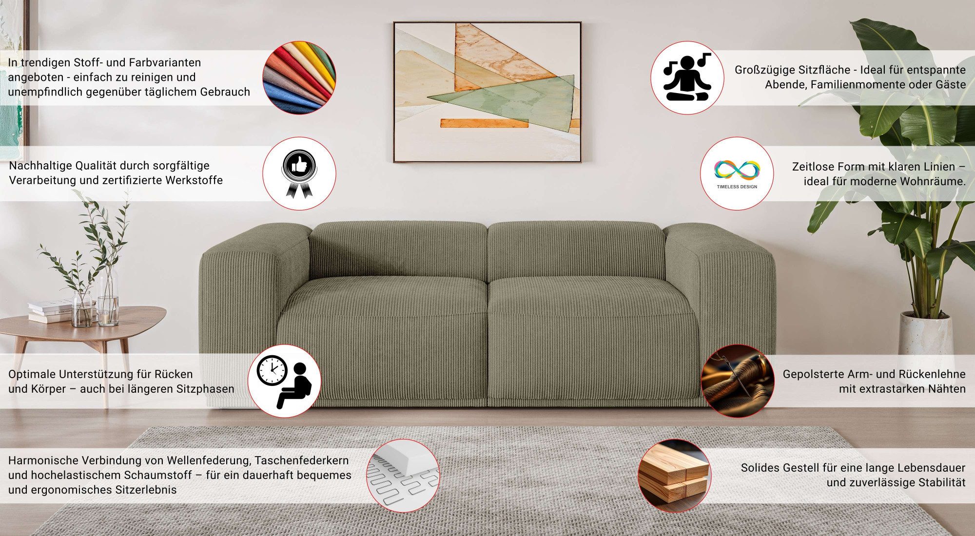 s.Oliver Big-Sofa EMMERIK Designersofa, 3-Sitzer mit Wellenfederung, B/T/H: 242/98/73 cm, hoher Sitzkomfort, gemütlich und modern, auch in Cord