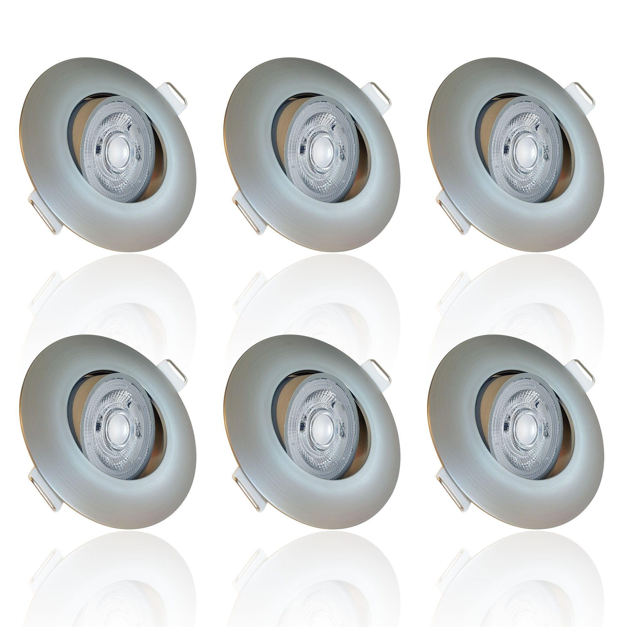 Maxkomfort LED Einbauleuchte Luxi, LED fest integriert, warmweiß, 3000K, Einbauspot, flach, slim, ip20, deckenspot, deckenstrahler, 3000k, warmweiß, rund, schwenkbar, strahler, spot, einbau, dimmbar, step-dimmbar, 3-step Edelstahl-Optik