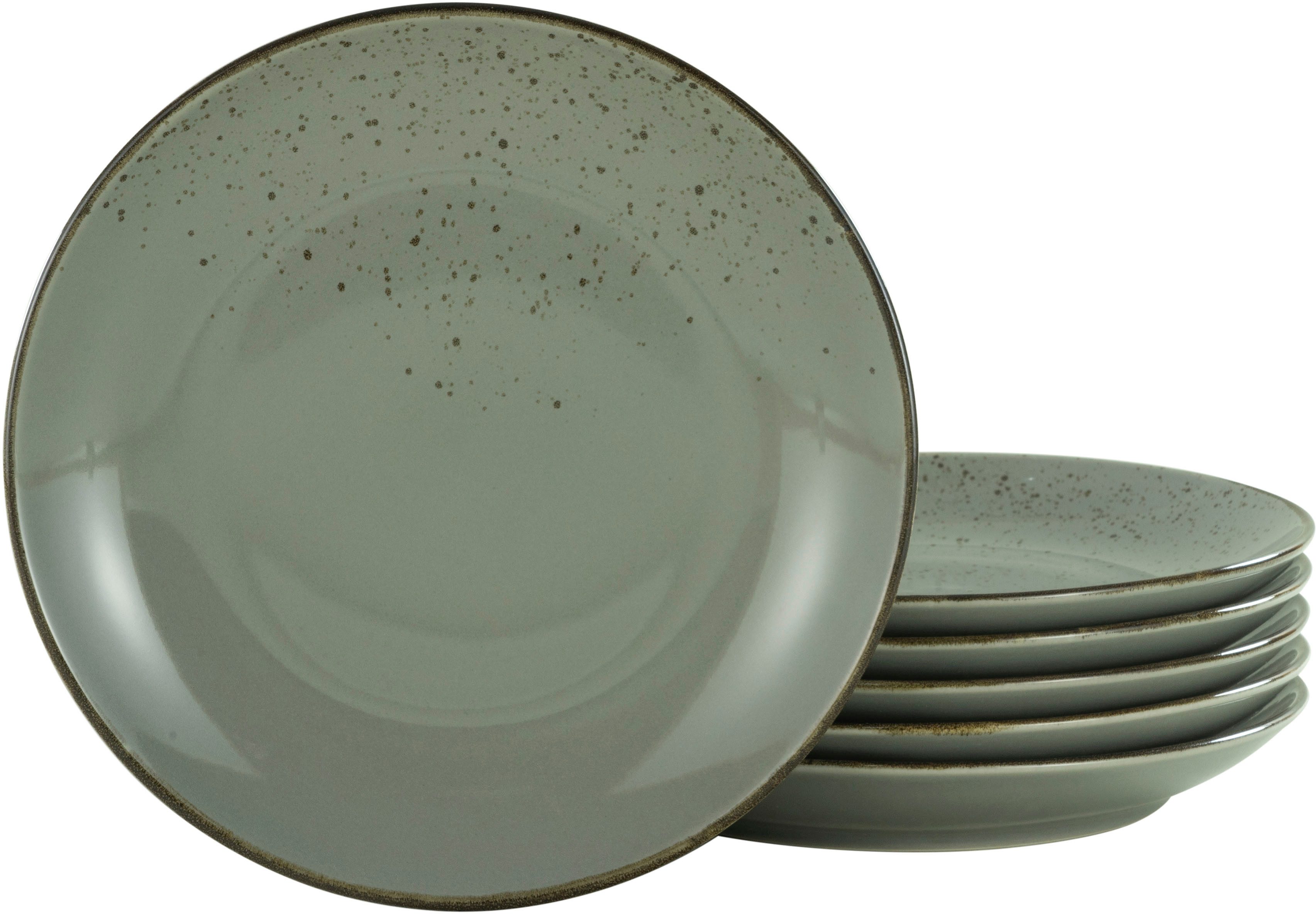 CreaTable Speiseteller Essteller NATURE COLLECTION, (6 St), Teller Set für 6 Personen, Ø 27 cm, Steinzeug, flache Teller
