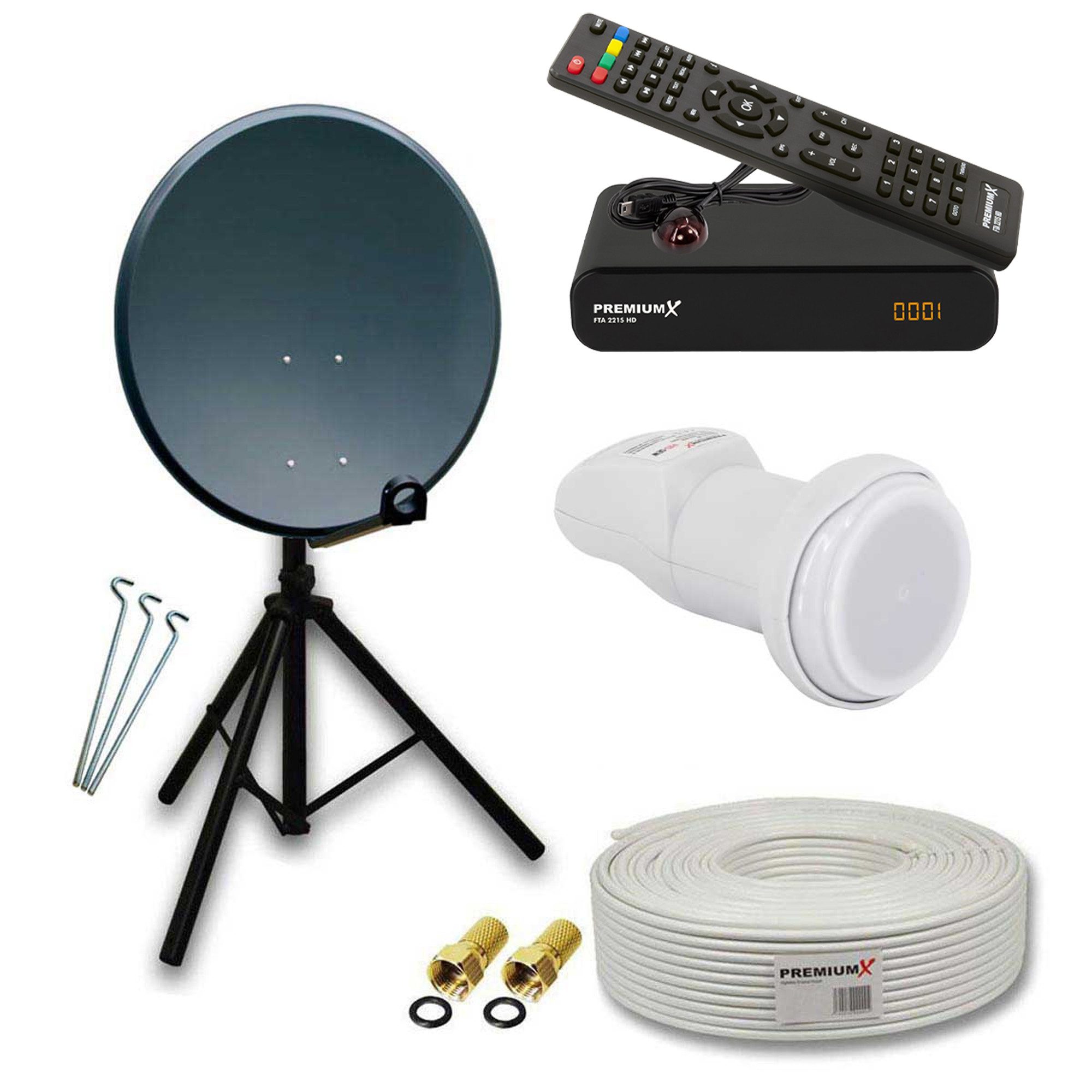 Camping SAT Anlage 60cm Antenne Single LNB Kabel Stativ Receiver SAT-Antenne
