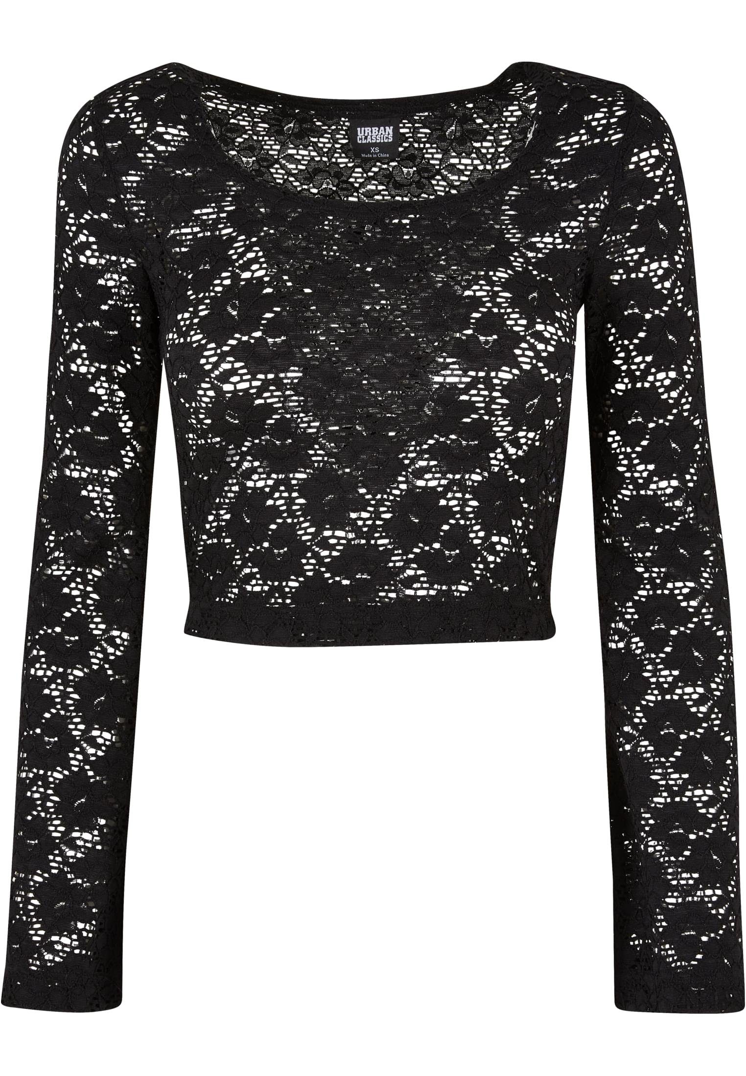 URBAN CLASSICS Langarmshirt Damen Ladies Cropped Lace Longsleeve (1-tlg) black