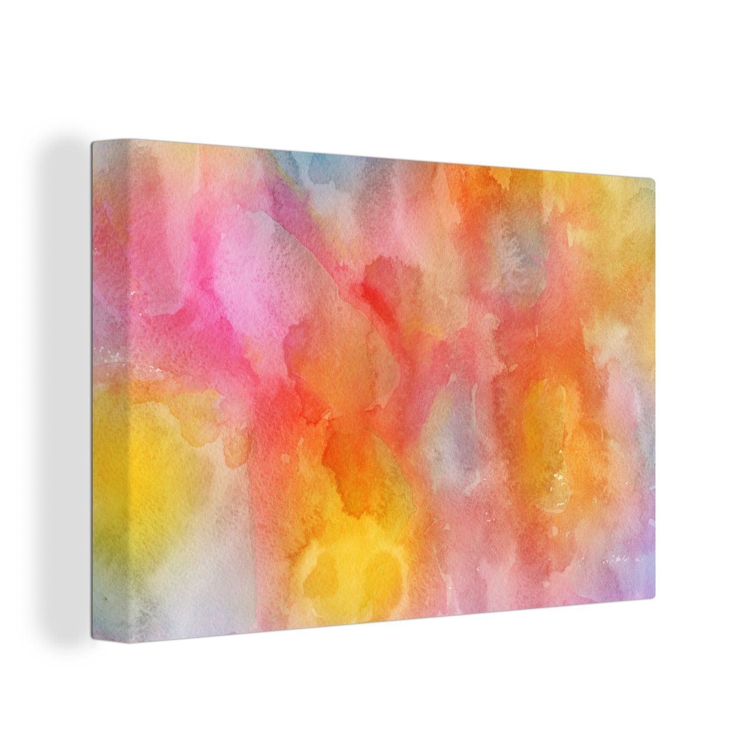 OneMillionCanvasses® Leinwandbild Aquarell - Rosa - Gelb - Orange, (1 St), Wandbild Leinwandbilder, Aufhängefertig, Wanddeko, 30x20 cm