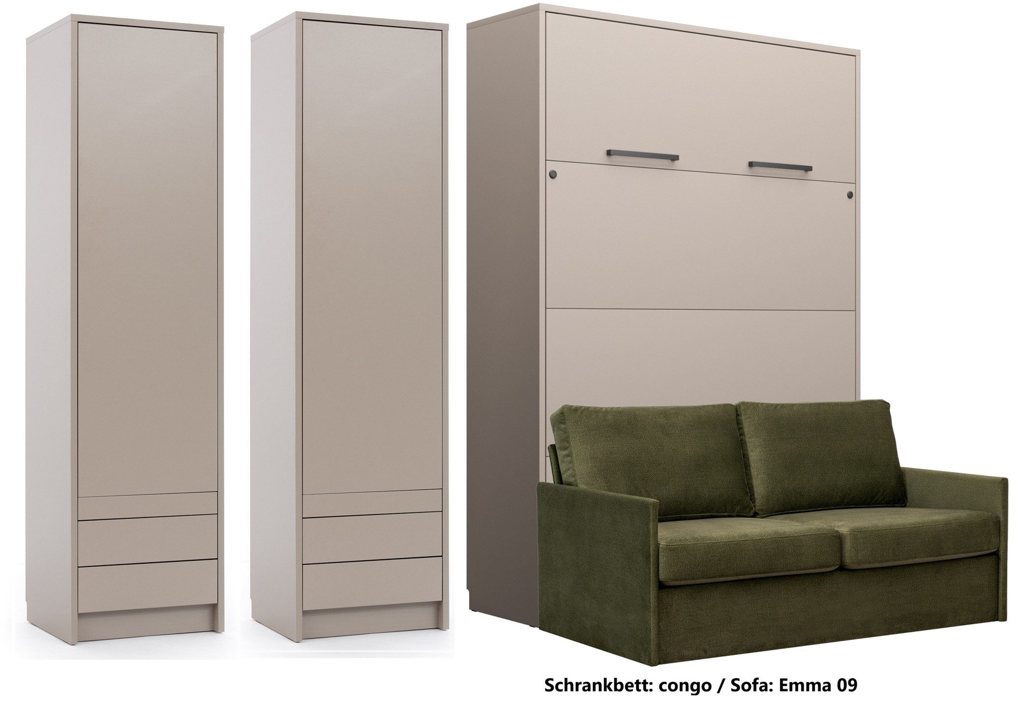 QMM TraumMöbel Schrankbett Wandbett GN 140x200 congo mit LED, 2 Schränken und Sofa (Set, 4-St., Schrankbett vertikal 140x200 mit Sofa und 2 Schränken) vertikal klappbar, mit LED-Beleuchtung mit Fernbedienung
