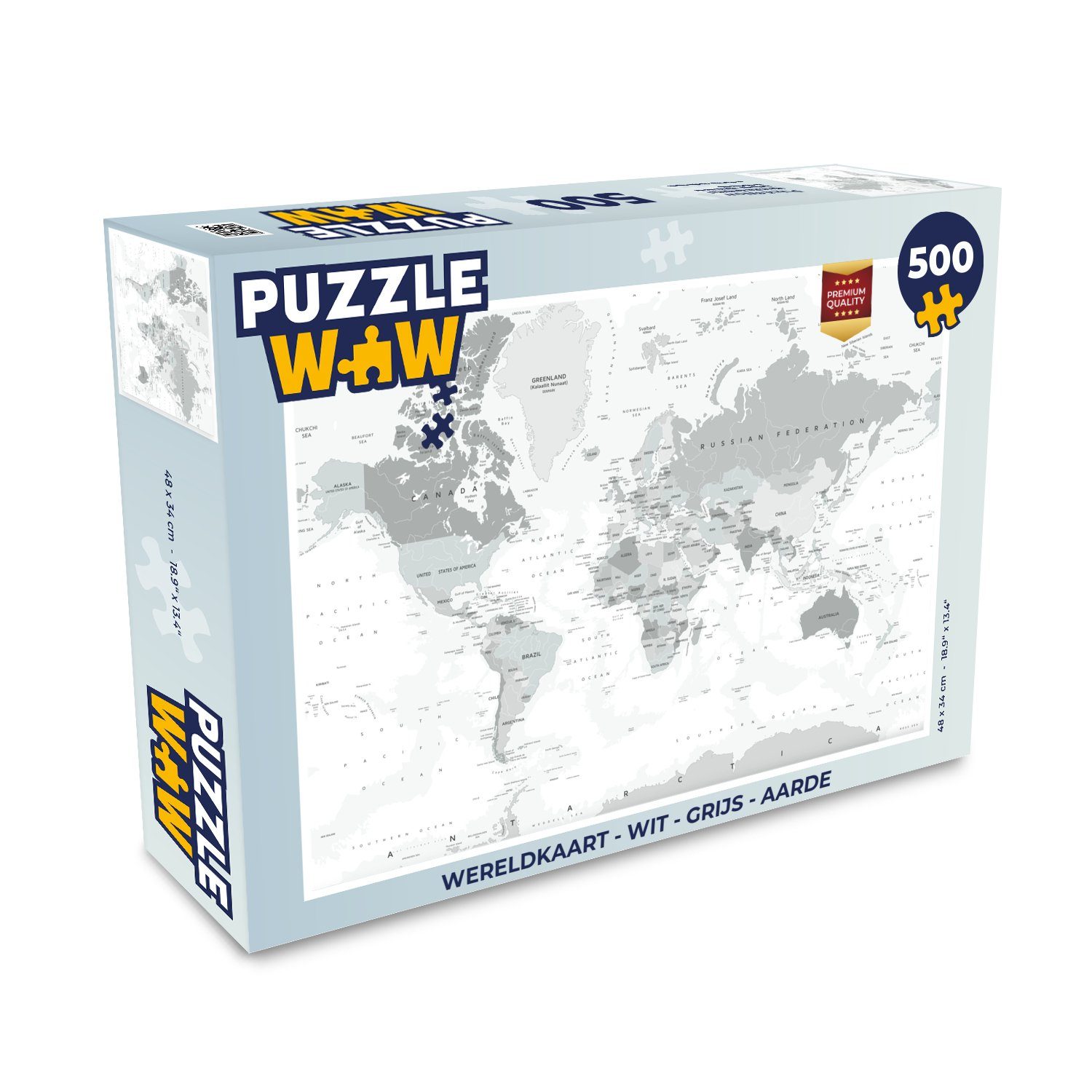 MuchoWow Puzzle Weltkarte - Weiß - Grau - Erde, 500 Puzzleteile, Foto-Puzzle, Bilderrätsel, Puzzlespiele, Spielzeug