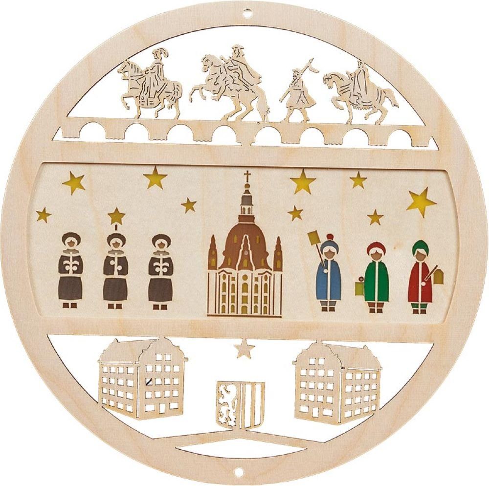 Richard Glaesser Fensterbild Dresdner Frauenkirche, Durchmesser ca. 15 cm, Handwerkskunst aus dem Erzgebirge