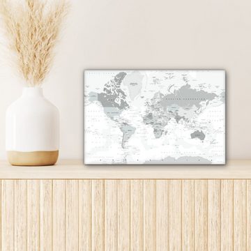 OneMillionCanvasses® Leinwandbild Weltkarte - Weiß - Grau - Erde, (1 St), Wandbild Leinwandbilder, Aufhängefertig, Wanddeko, 30x20 cm