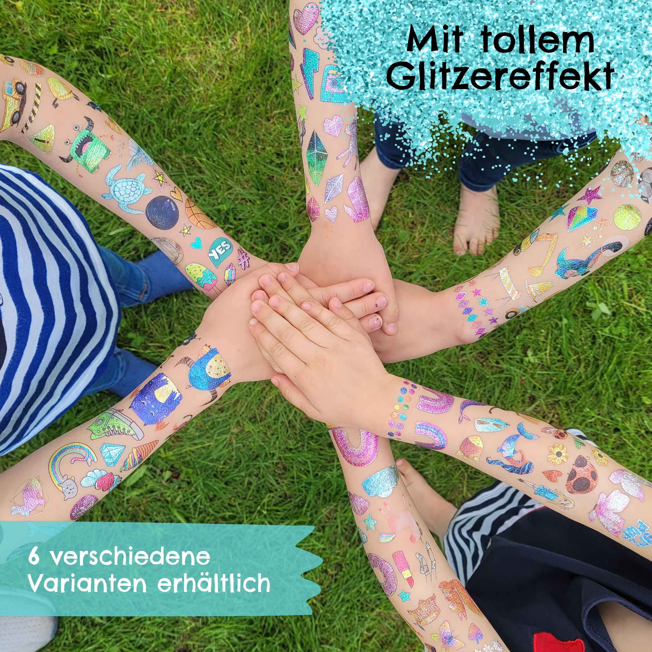 PAPIERDRACHEN Kindertattoo 100 Metallic-Tattoos zum Aufkleben - Hautfreundliche Kindertattoos