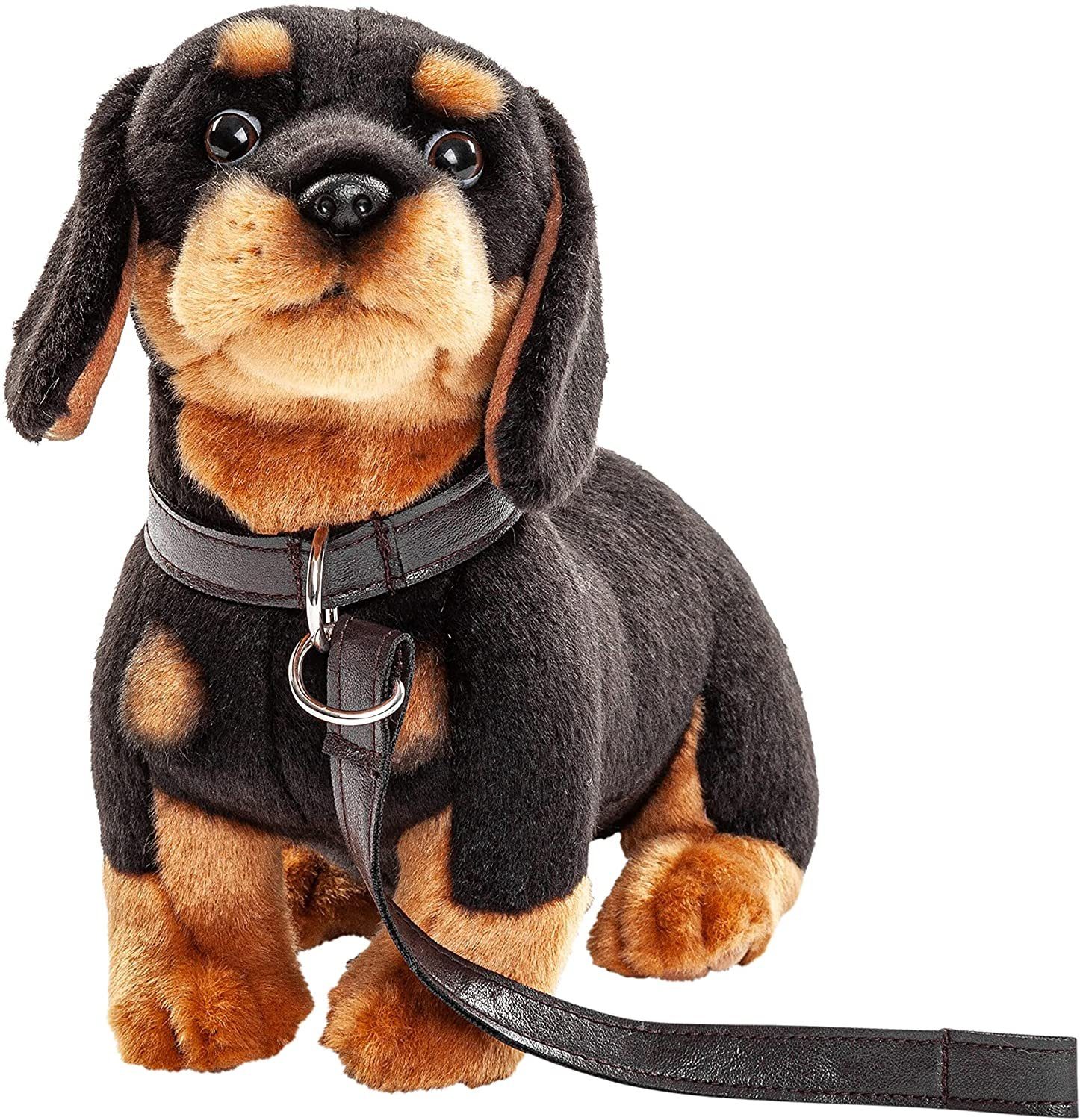 Uni-Toys Kuscheltier Dackel - mit/ohne Leine - 27 cm (Länge) - Plüsch-Hund - Plüschtier, zu 100 % recyceltes Füllmaterial