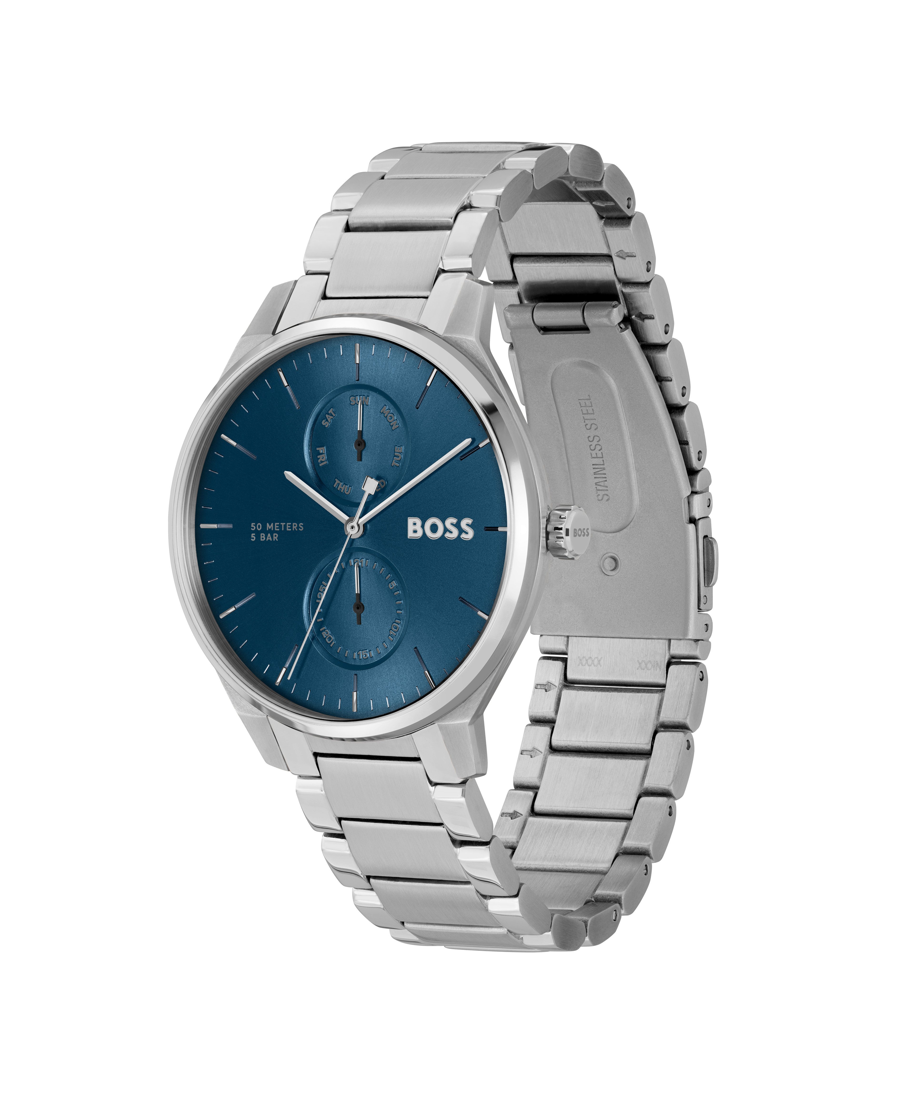 BOSS Multifunktionsuhr TYLER 1514106, Quarzuhr, Armbanduhr, Herrenuhr, Edelstahlarmband, analog