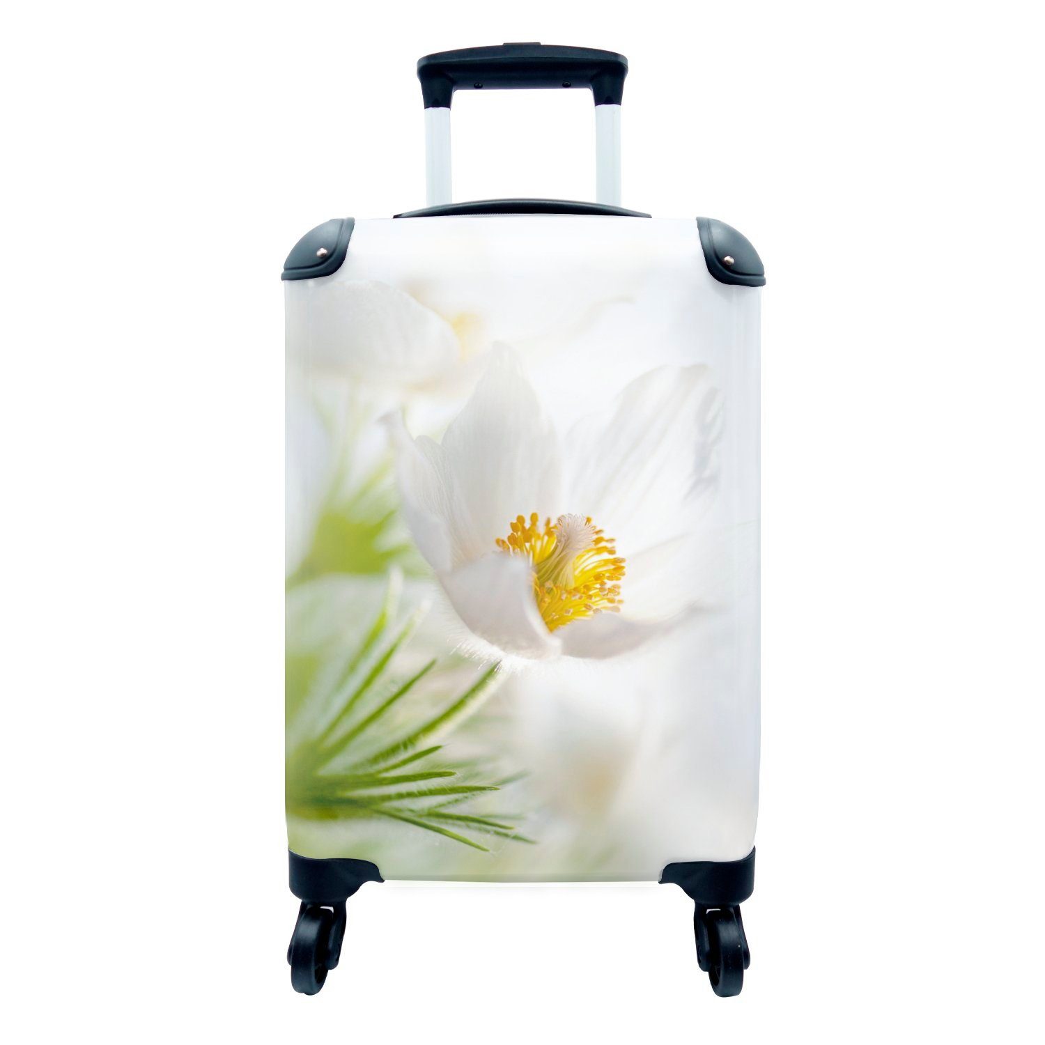 MuchoWow Handgepäckkoffer Blumen - Weiß - Gelb, 4 Rollen, Reisetasche mit rollen, Handgepäck für Ferien, Trolley, Reisekoffer