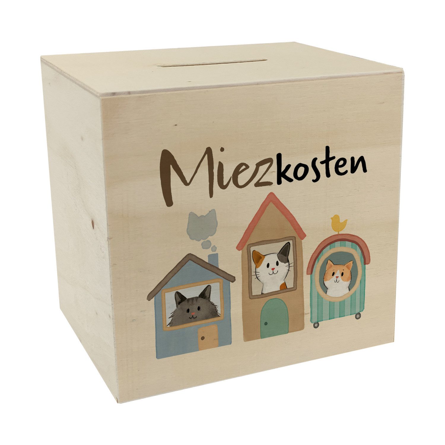 speecheese Spardose Katzen Spardose aus Holz mit Spruch Miezkosten günstig online kaufen