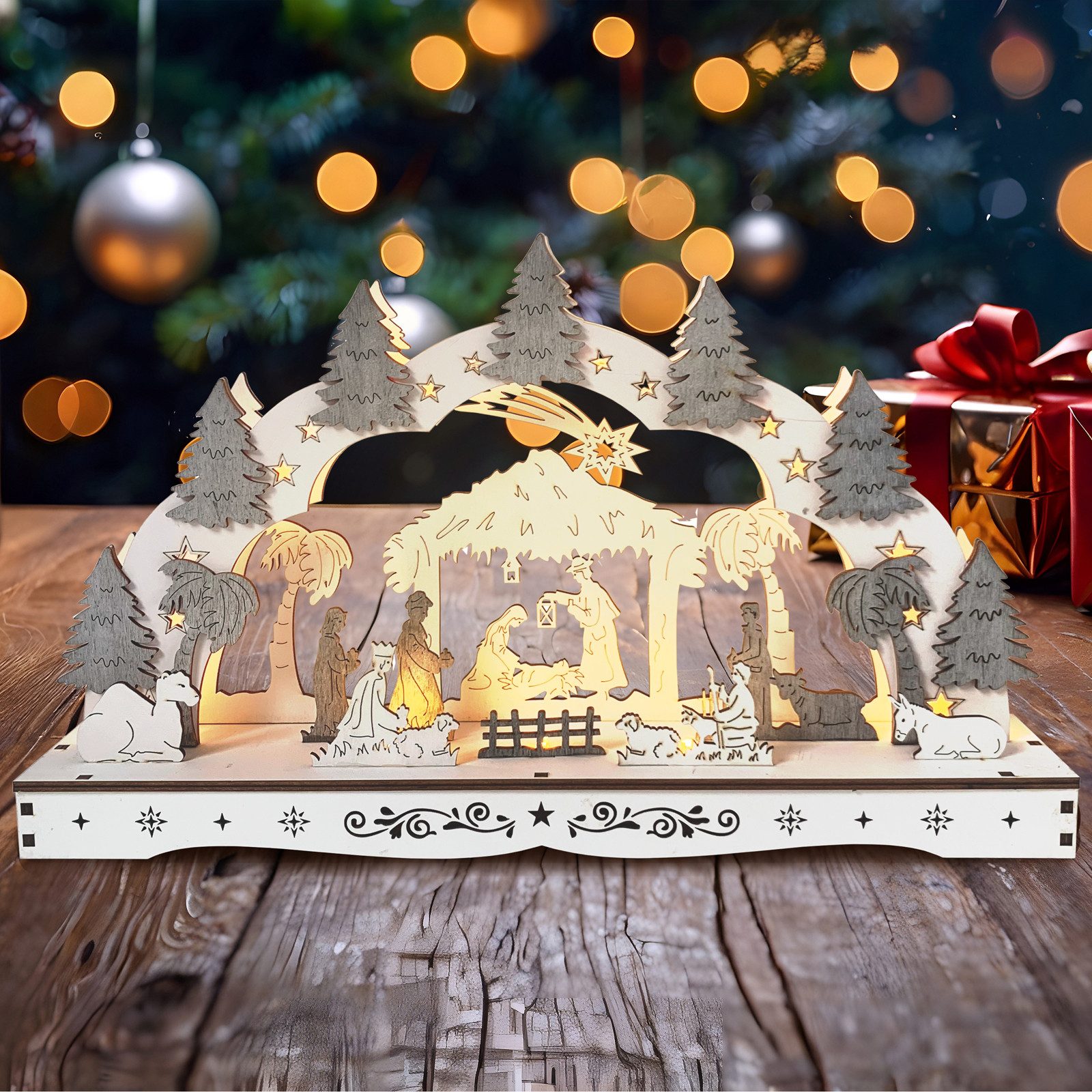 HTI-Living Schwibbogen Schwibbogen Heilige Familie mit Krippe Weiß Grau (1- günstig online kaufen