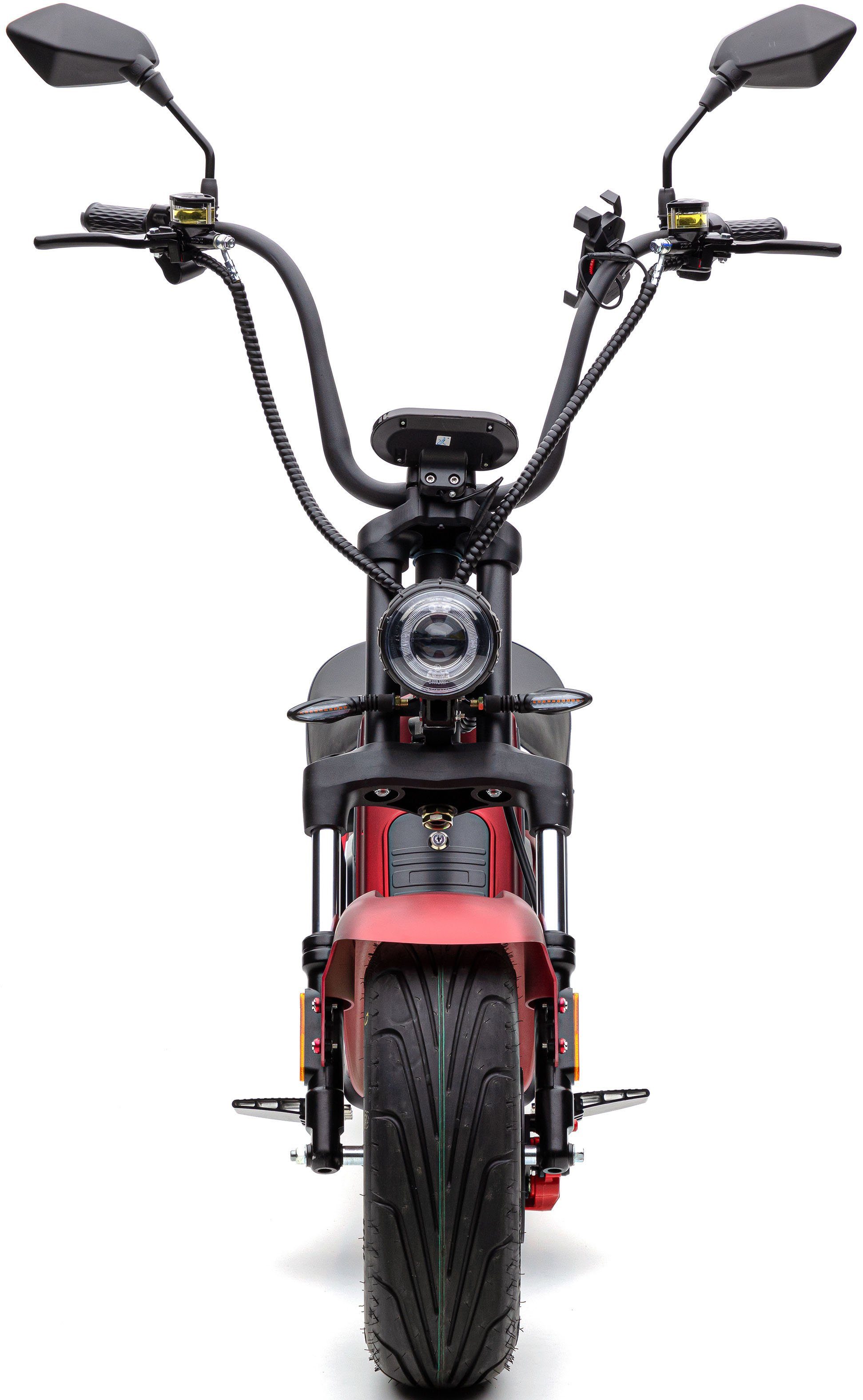 2000 45 W, E-Motorroller CHOPPER höhenverstellbar rot Lenkrad PXD 8, km/h, ECONELO