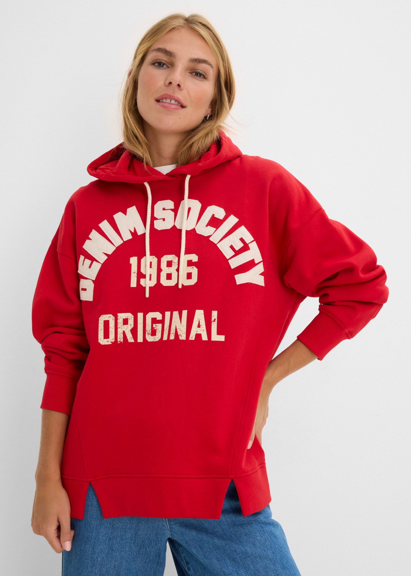 bonprix Hoodie Oversize-Passform, mit Druck, Langarm, aus Baumwolle, im Casual-Stil