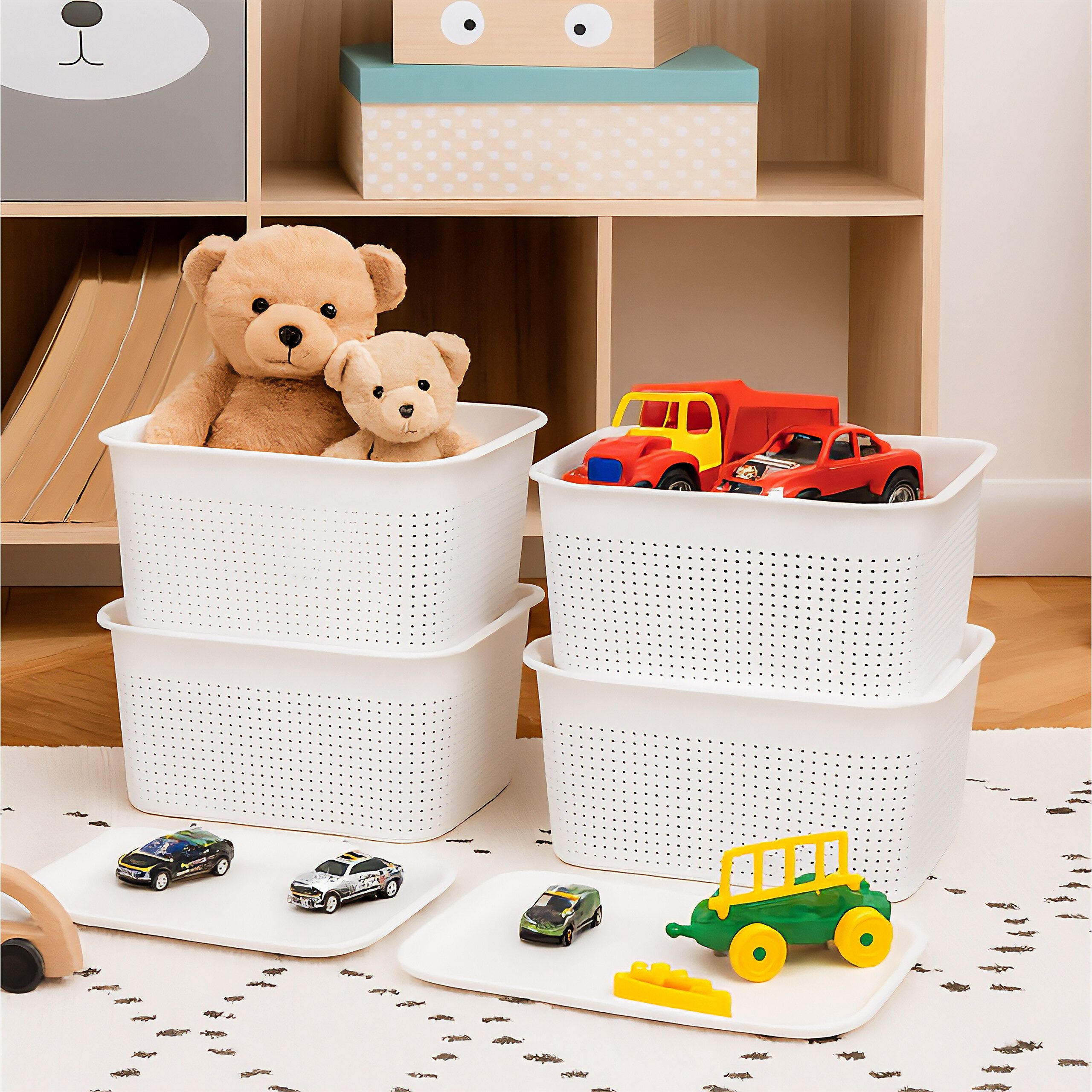 relaxdays Aufbewahrungsbox mit Deckel 6er Set, weiß