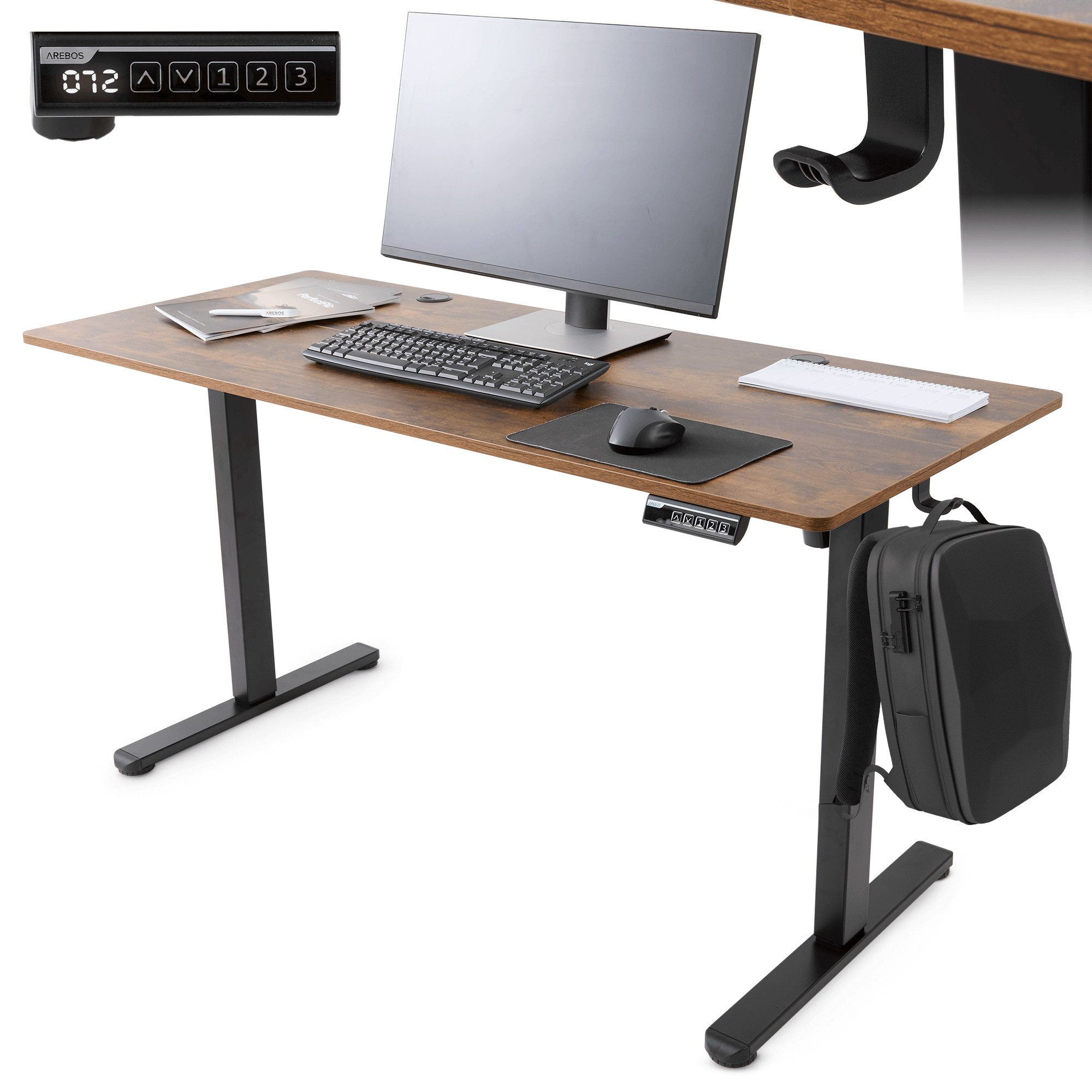 Arebos Schreibtisch Computer-Bürotisch 140 x 60 cm, elektrisch Memory-Funkt günstig online kaufen