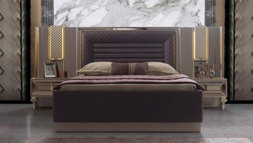 JVmoebel Schlafzimmer-Set Komplette Schlafzimmermöbel Doppelbett Bett Nachttische Beige, (4-St., Bett/2x Nachttische/Kleiderschrank), Made in Europa