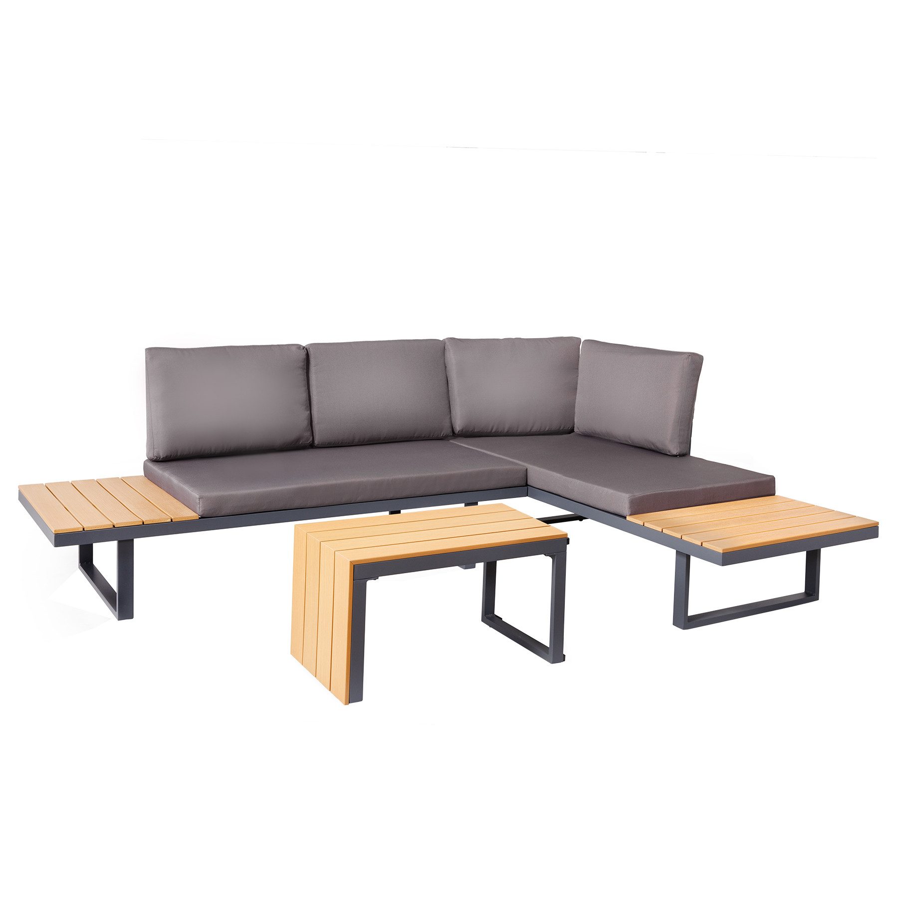 riess-ambiente Sitzgruppe IBIZA MODULAR LOUNGE 250cm anthrazit / grau / natur, (Set, 3-tlg), Gartenmöbel-Sets · wetterfest · Lounge · Outdoor · inkl. Sofa & Tisch
