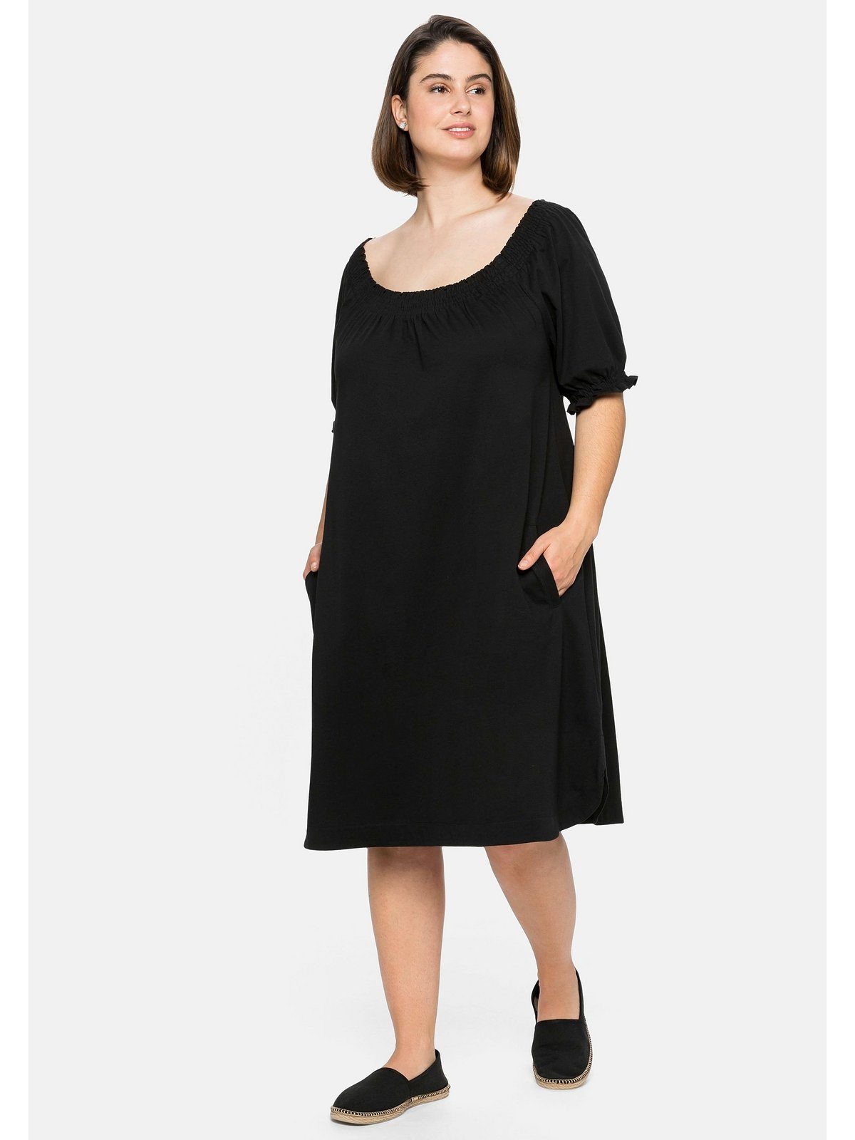 Sheego Jerseykleid Große Größen mit Smok-Ausschnitt und Puffärmeln | Jerseykleider
